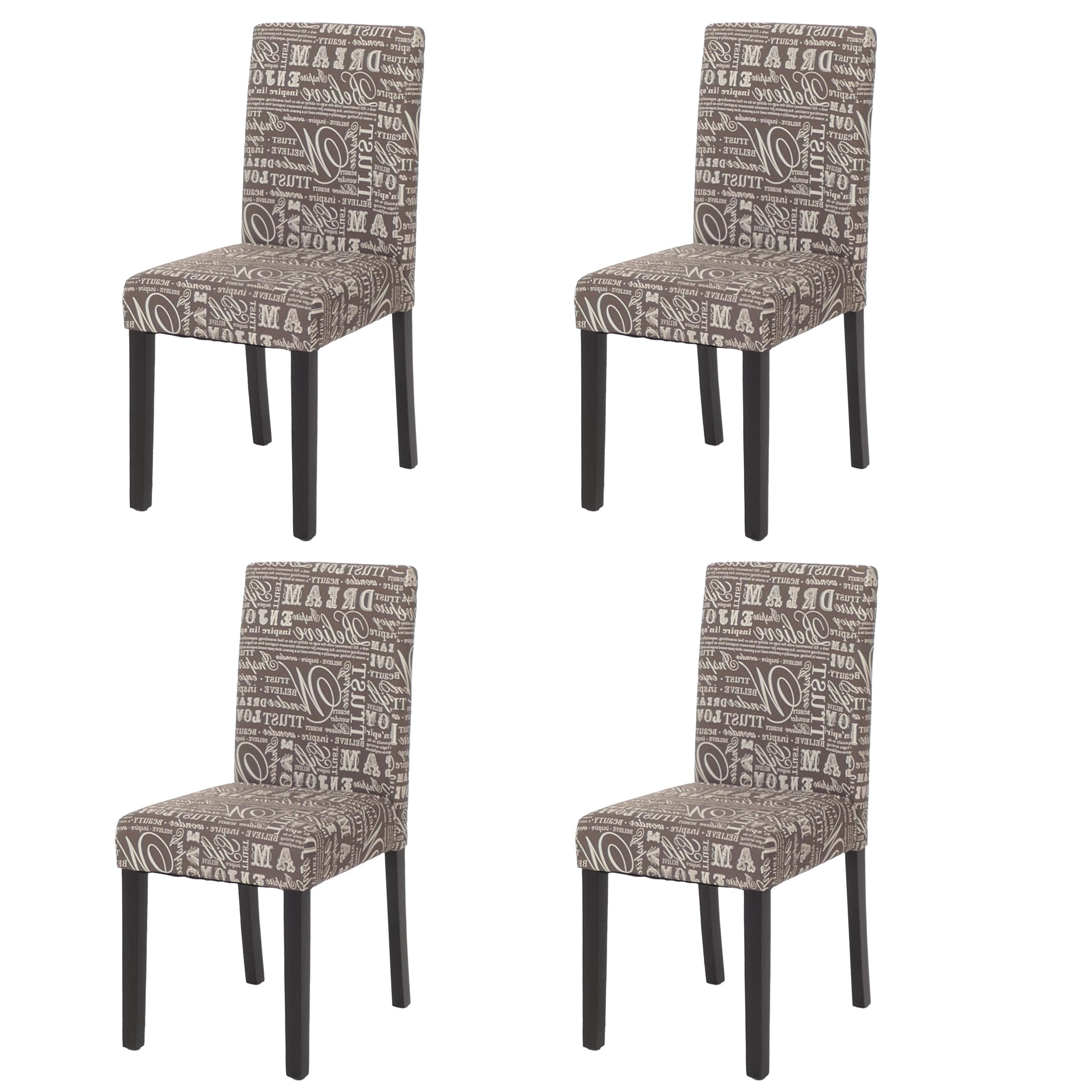 4er-Set Esszimmerstuhl Stuhl K&uuml;chenstuhl Littau ~ Textil mit Schriftzug, grau, dunkle Beine - Bild 1