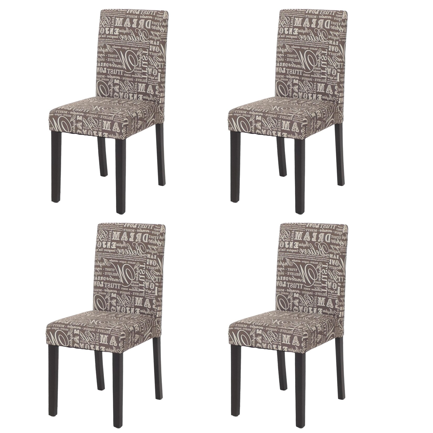 4er-Set Esszimmerstuhl Stuhl Küchenstuhl Littau ~ Textil mit Schriftzug, grau, dunkle Beine
