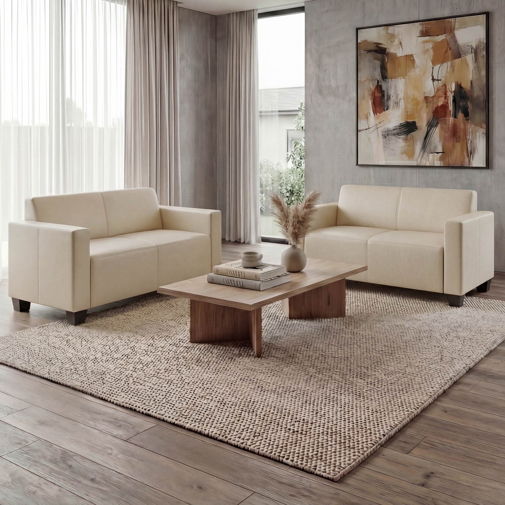 Sofa-Garnitur Couch-Garnitur 2x 2er Sofa Moncalieri Kunstleder ~ creme