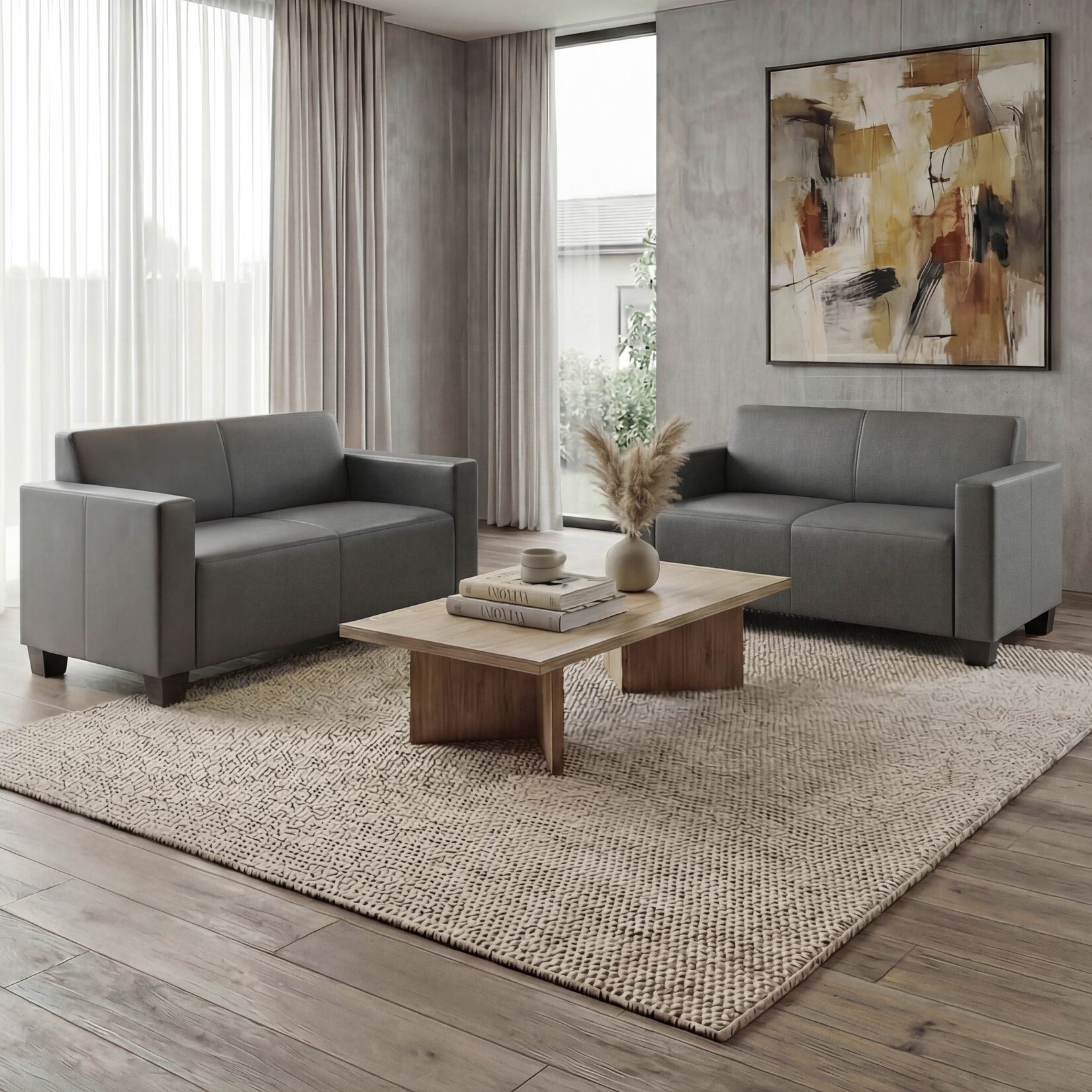 Sofa-Garnitur Couch-Garnitur 2x 2er Sofa Lyon Kunstleder ~ dunkelgrau