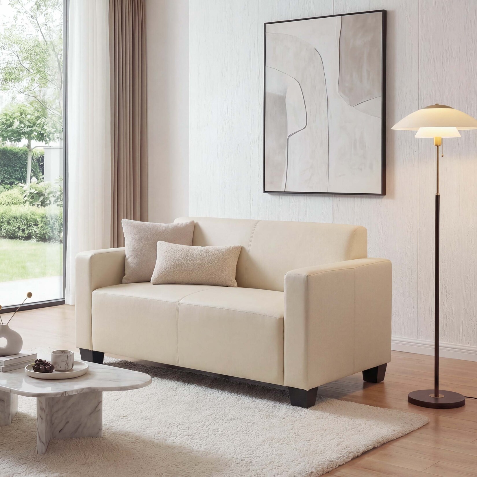 2er Sofa Couch Moncalieri Loungesofa Kunstleder ~ creme