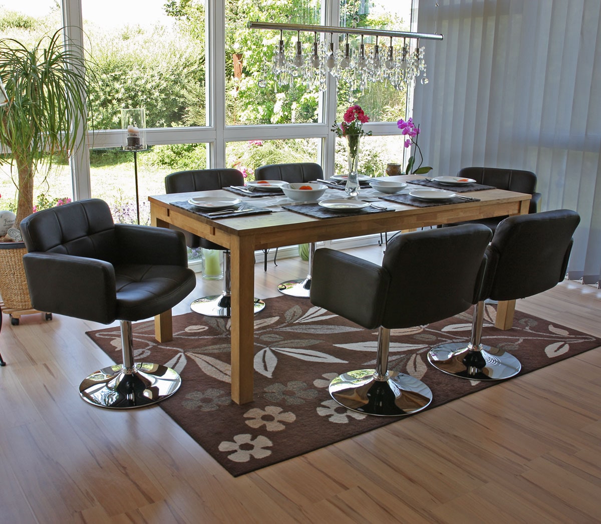 6er-Set Esszimmerstuhl Houston, K&uuml;chenstuhl Drehstuhl Stuhl, Kunstleder Chrom MVG-zertifiziert ~ braun - Bild 1