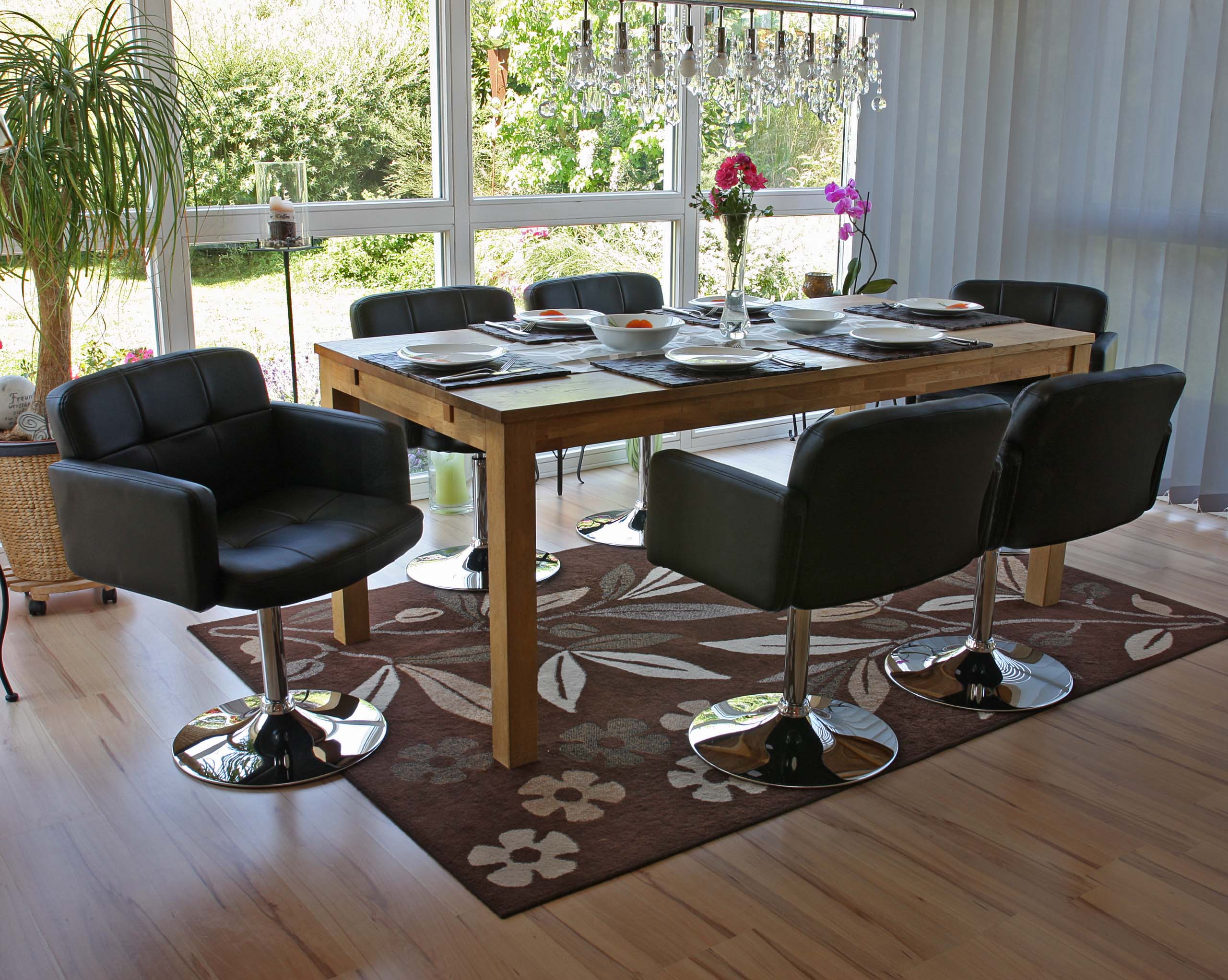 6er-Set Esszimmerstuhl Houston, K&uuml;chenstuhl Drehstuhl Stuhl, Kunstleder Chrom MVG-zertifiziert ~ schwarz - Bild 1