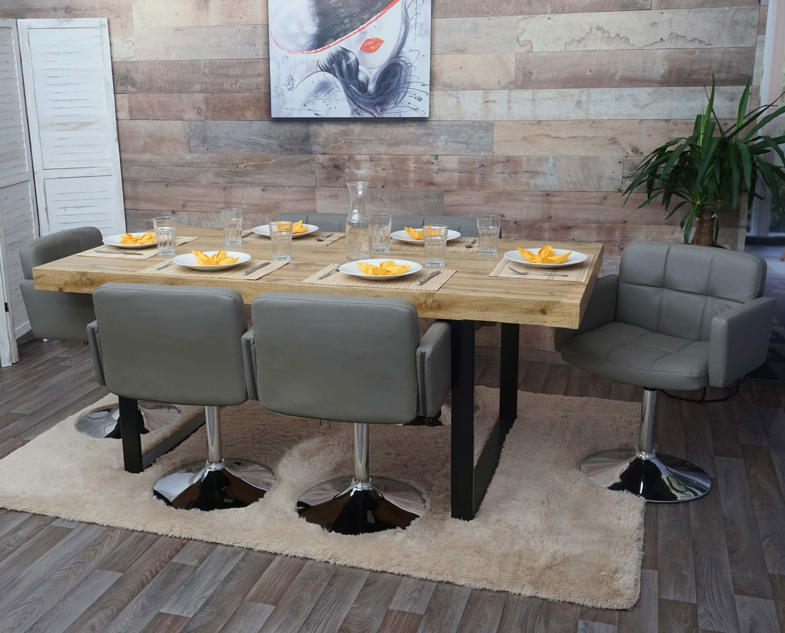 6er-Set Esszimmerstuhl Houston, K&uuml;chenstuhl Drehstuhl Stuhl, Kunstleder Chrom MVG-zertifiziert ~ taupe-grau - Bild 1