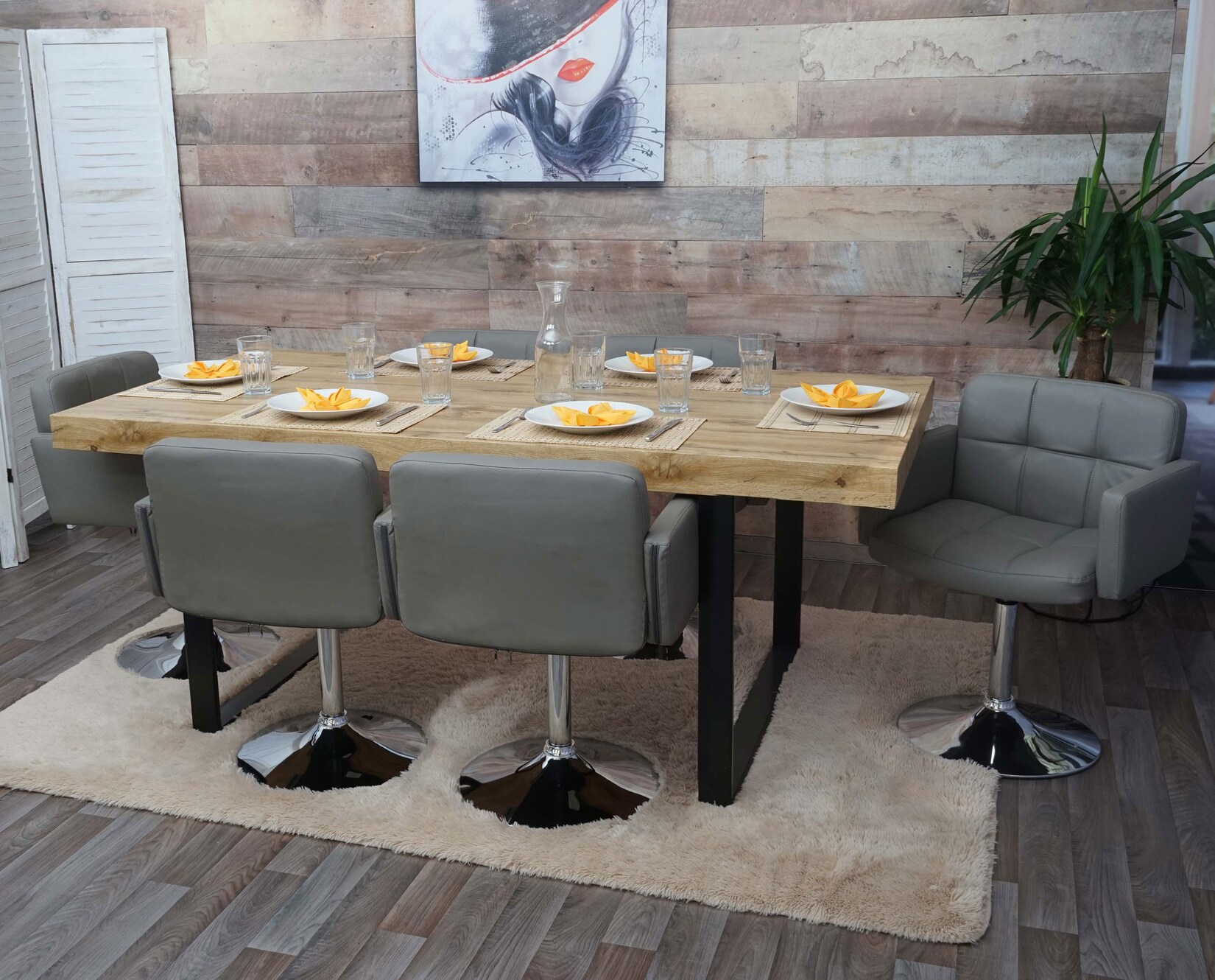 6er-Set Esszimmerstuhl Houston, Küchenstuhl Drehstuhl Stuhl, Kunstleder Chrom MVG-zertifiziert ~ taupe-grau | 04057651470023