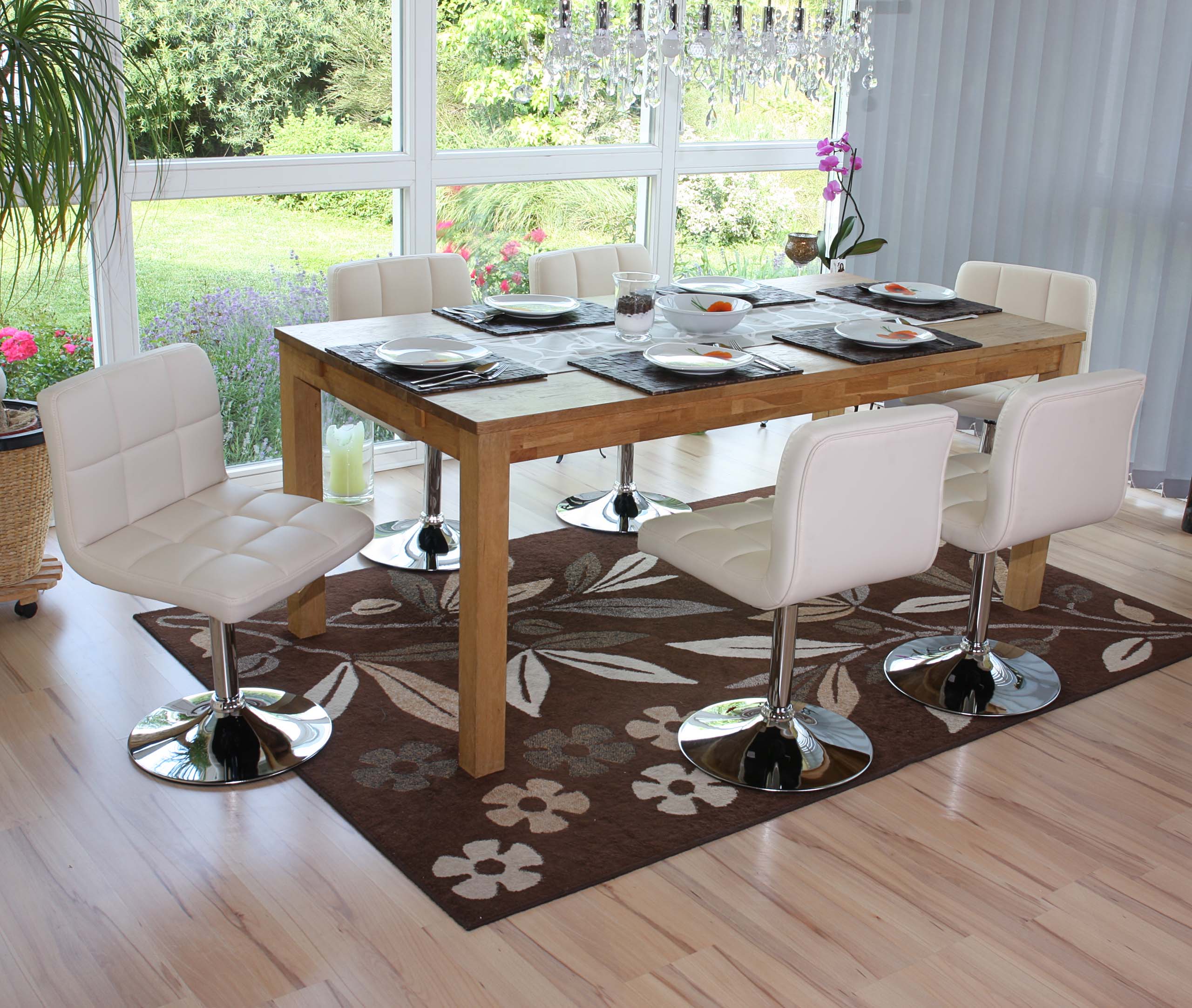 6er-Set Esszimmerstuhl Drehstuhl Stuhl Cadiz Kunstleder Chrom ~ creme - Bild 1