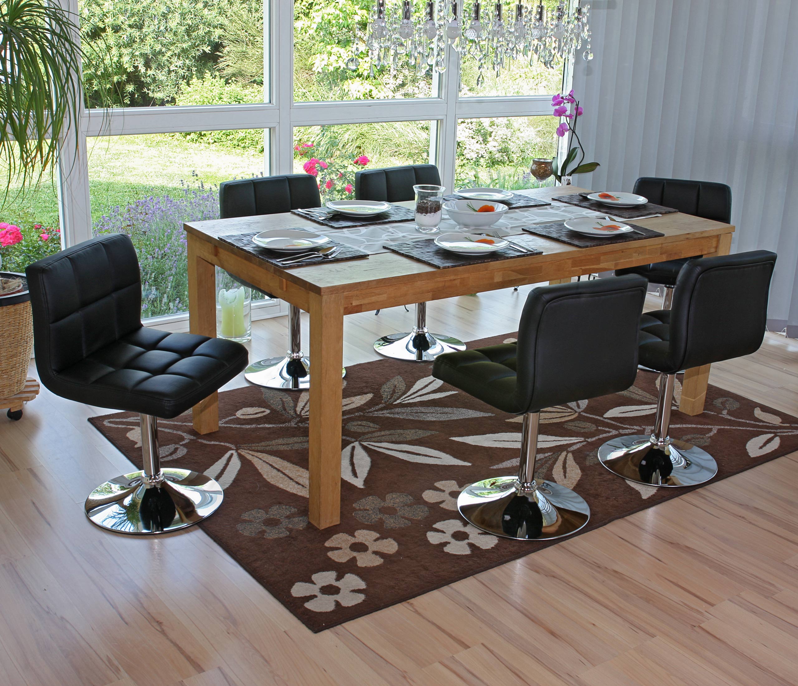 6er-Set Esszimmerstuhl Drehstuhl Stuhl Cadiz Kunstleder Chrom ~ schwarz - Bild 1