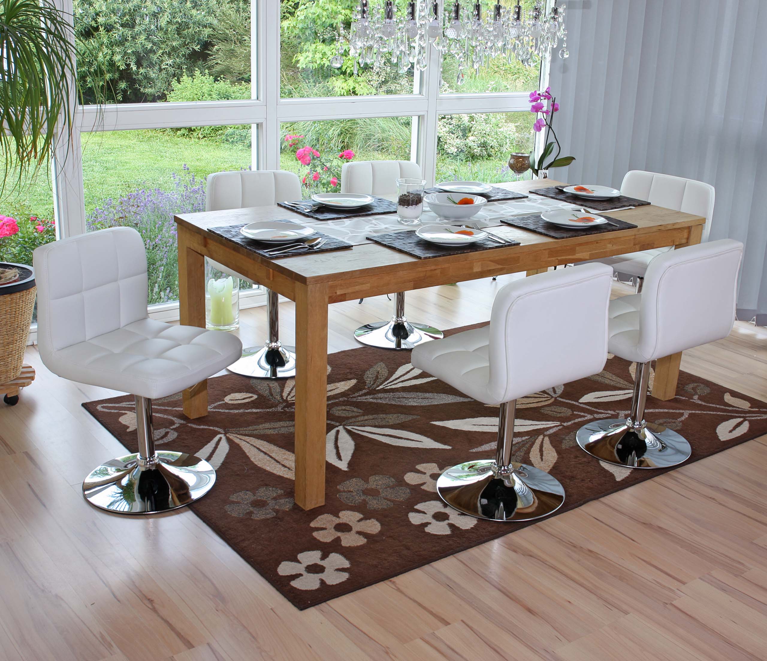 6er-Set Esszimmerstuhl Drehstuhl Stuhl Cadiz Kunstleder Chrom ~ wei&szlig; - Bild 1