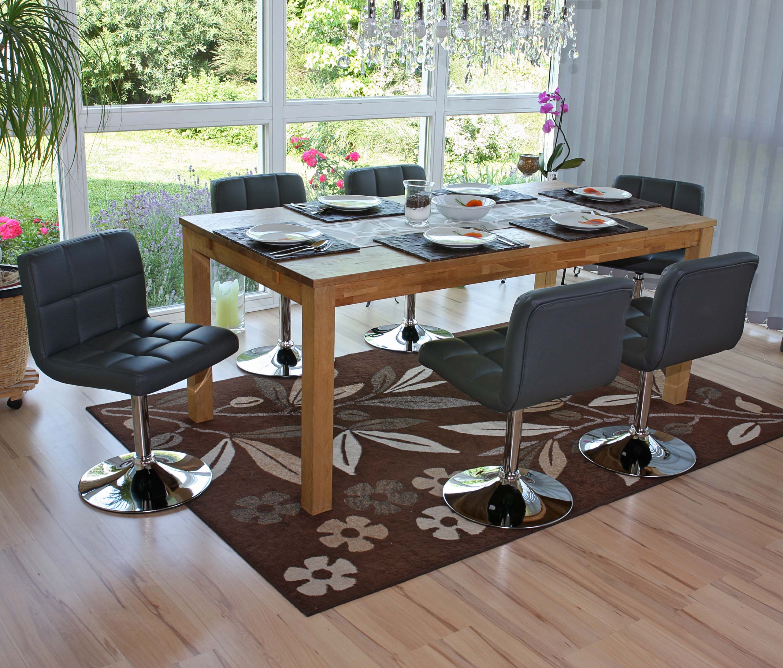 6er-Set Esszimmerstuhl Drehstuhl Stuhl Cadiz Kunstleder Chrom ~ grau - Bild 1