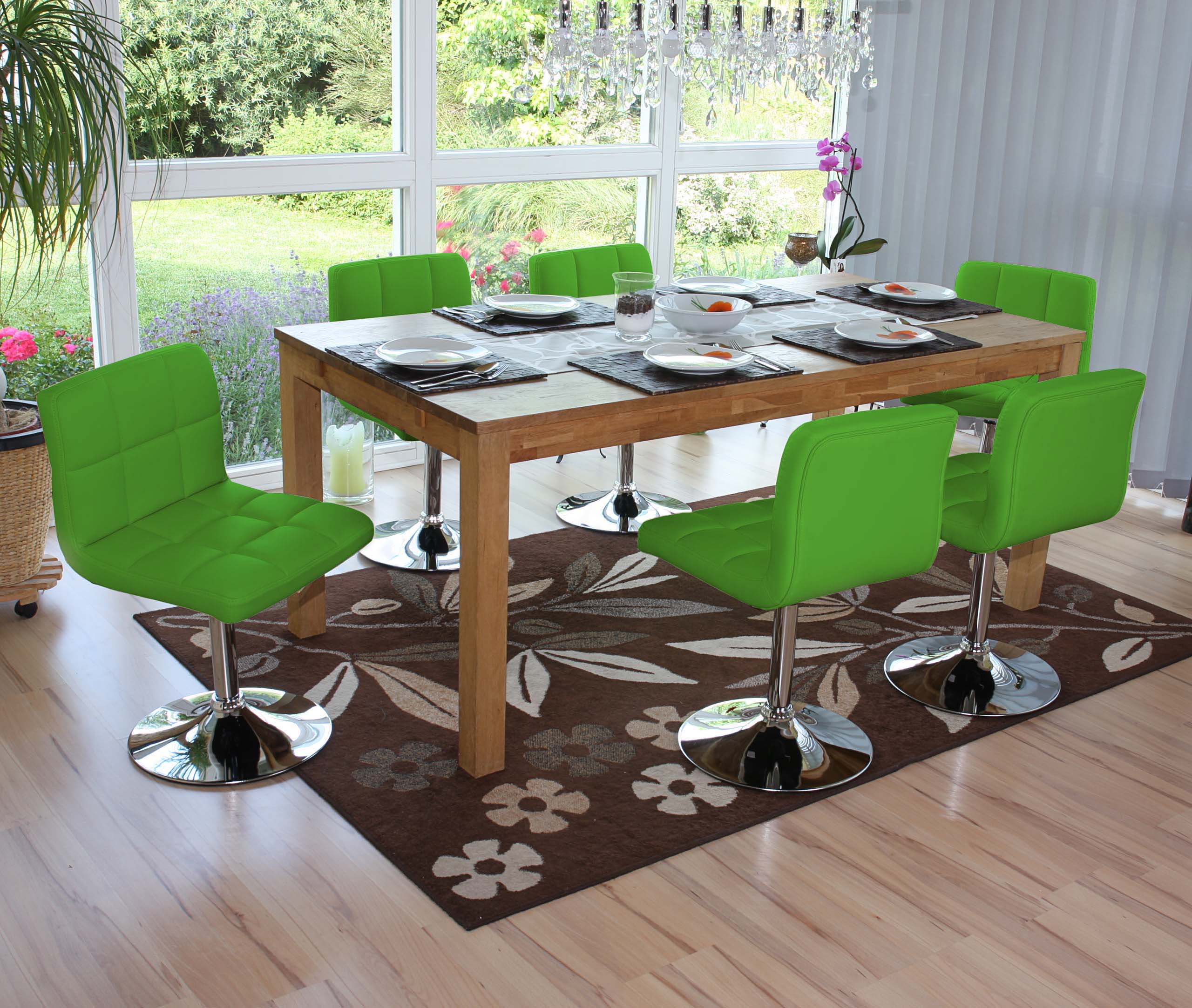 6er-Set Esszimmerstuhl Drehstuhl Stuhl Cadiz Kunstleder Chrom ~ gr&uuml;n - Bild 1