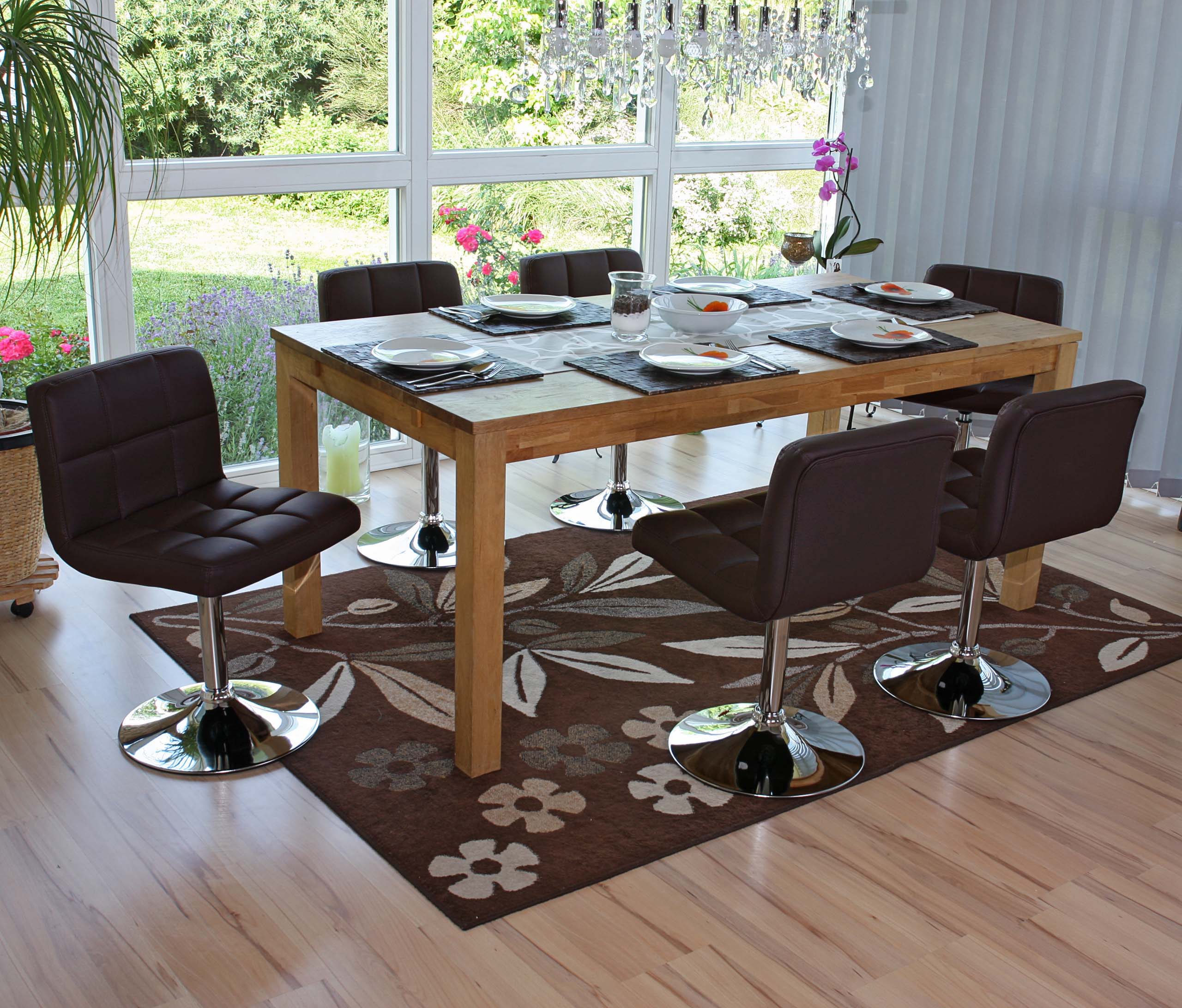 6er-Set Esszimmerstuhl Drehstuhl Stuhl Cadiz Kunstleder Chrom ~ braun - Bild 1