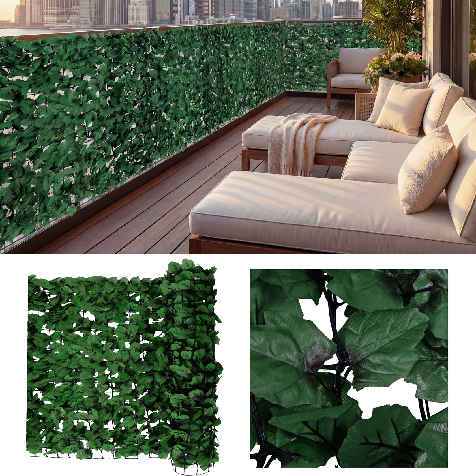 Balkonsichtschutz, Sichtschutz Windschutz Verkleidung für Balkon Terrasse Zaun ~ 300x150cm Blatt dunkel