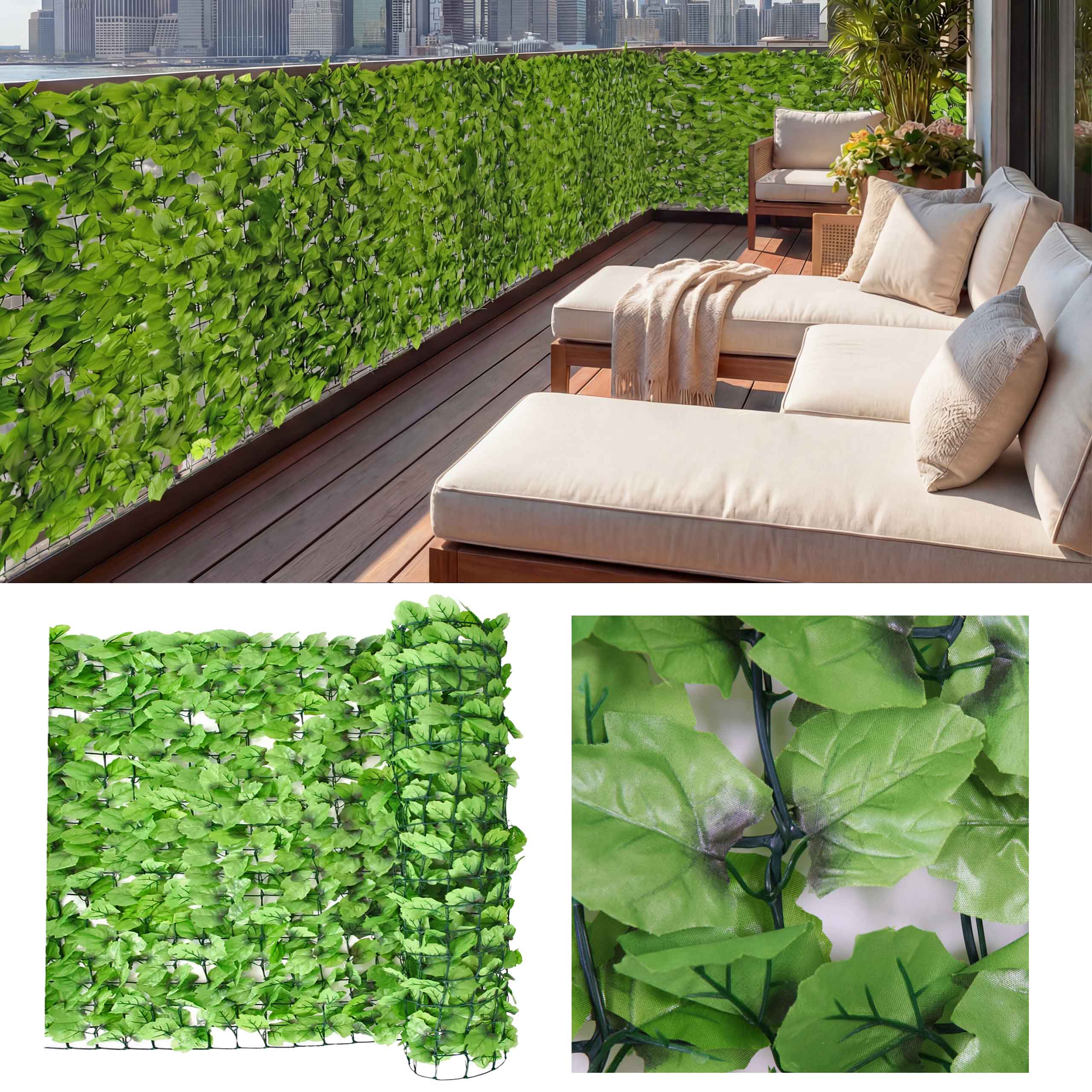 Balkonsichtschutz, Sichtschutz Windschutz Verkleidung f&uuml;r Balkon Terrasse Zaun ~ 300x150cm Blatt hell - Bild 1