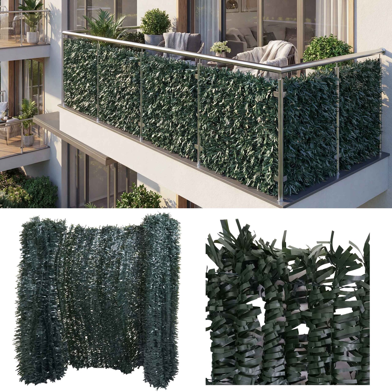 Balkonsichtschutz, Sichtschutz Windschutz Verkleidung für Balkon Terrasse Zaun ~ 300x150cm Tanne dunkel