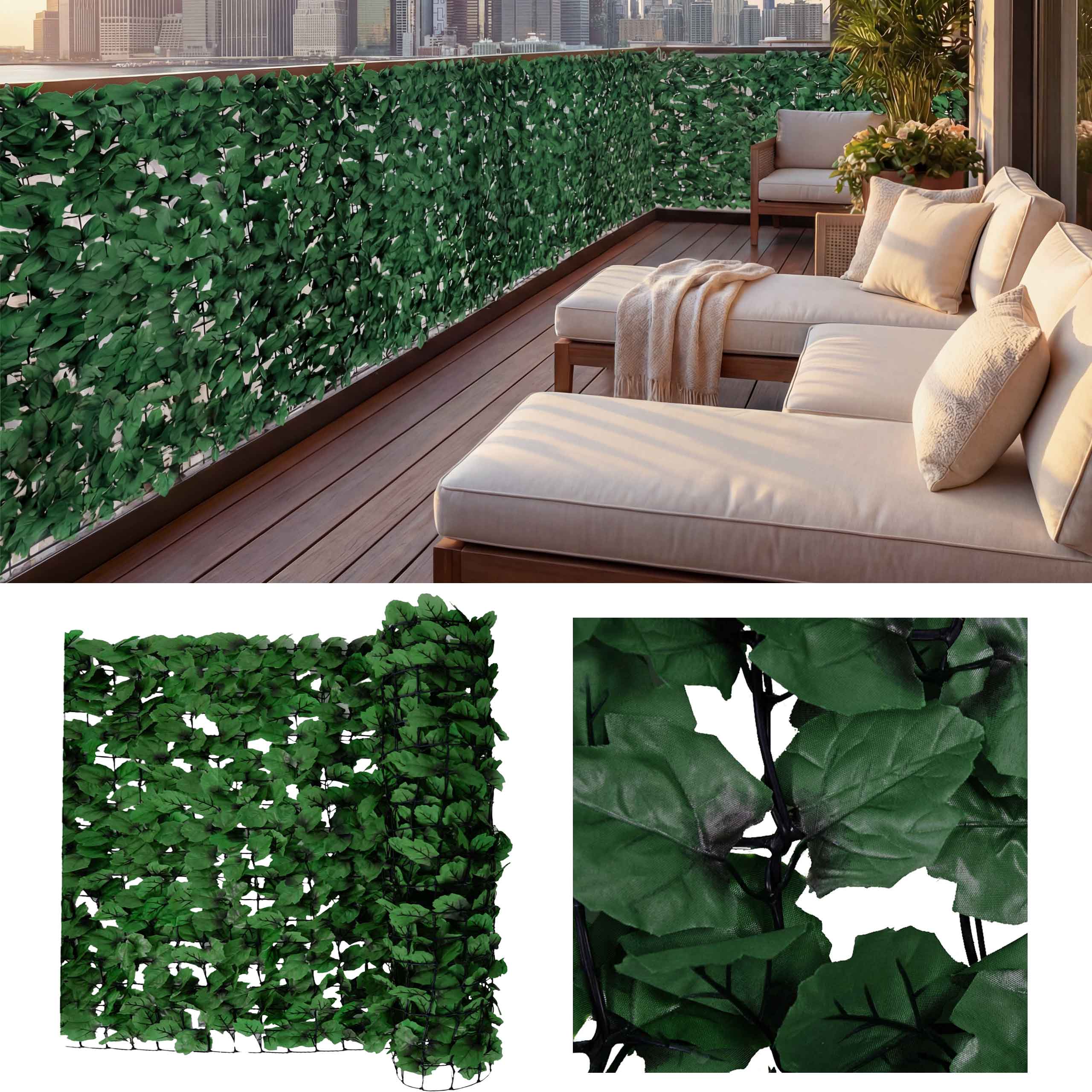 Balkonsichtschutz, Sichtschutz Windschutz Verkleidung f&uuml;r Balkon Terrasse Zaun ~ 500x150cm Blatt dunkel - Bild 1