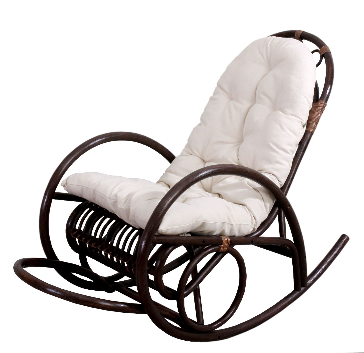 Schaukelstuhl MCW-C40, Schwingsessel Rattansessel, braun ~ Auflage weiß