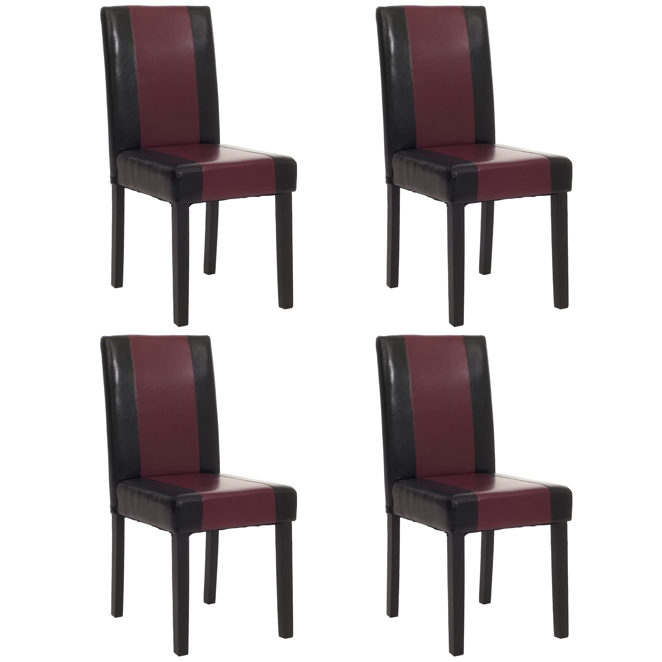 4er-Set Esszimmerstuhl Stuhl K&uuml;chenstuhl Littau ~ Kunstleder, schwarz-rot, dunkle Beine - Bild 1