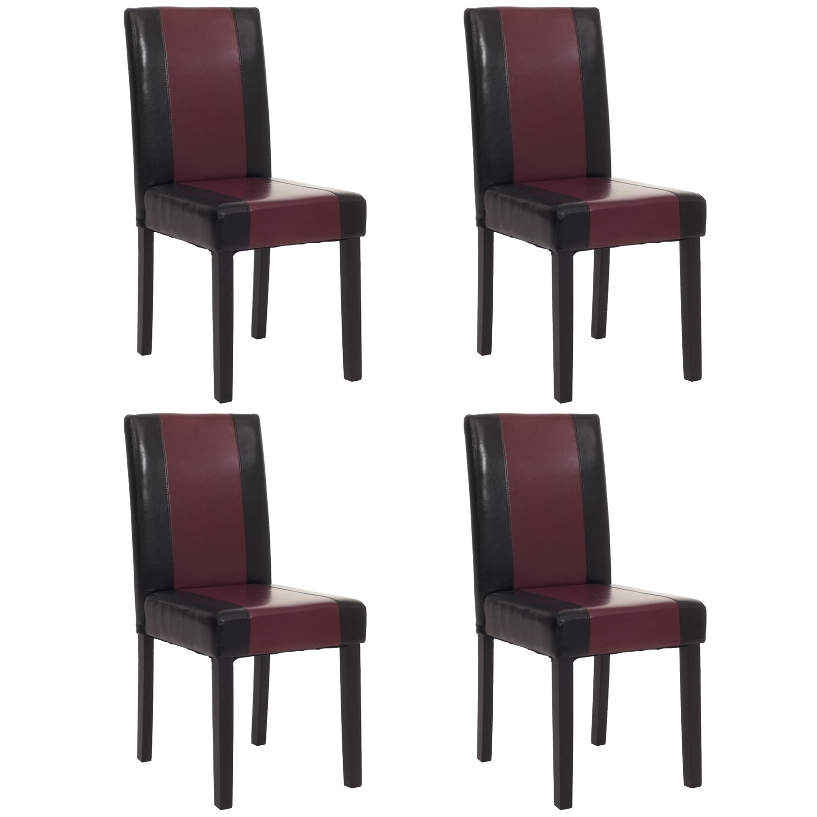 4er-Set Esszimmerstuhl Stuhl Küchenstuhl Littau ~ Kunstleder, schwarz-rot, dunkle Beine