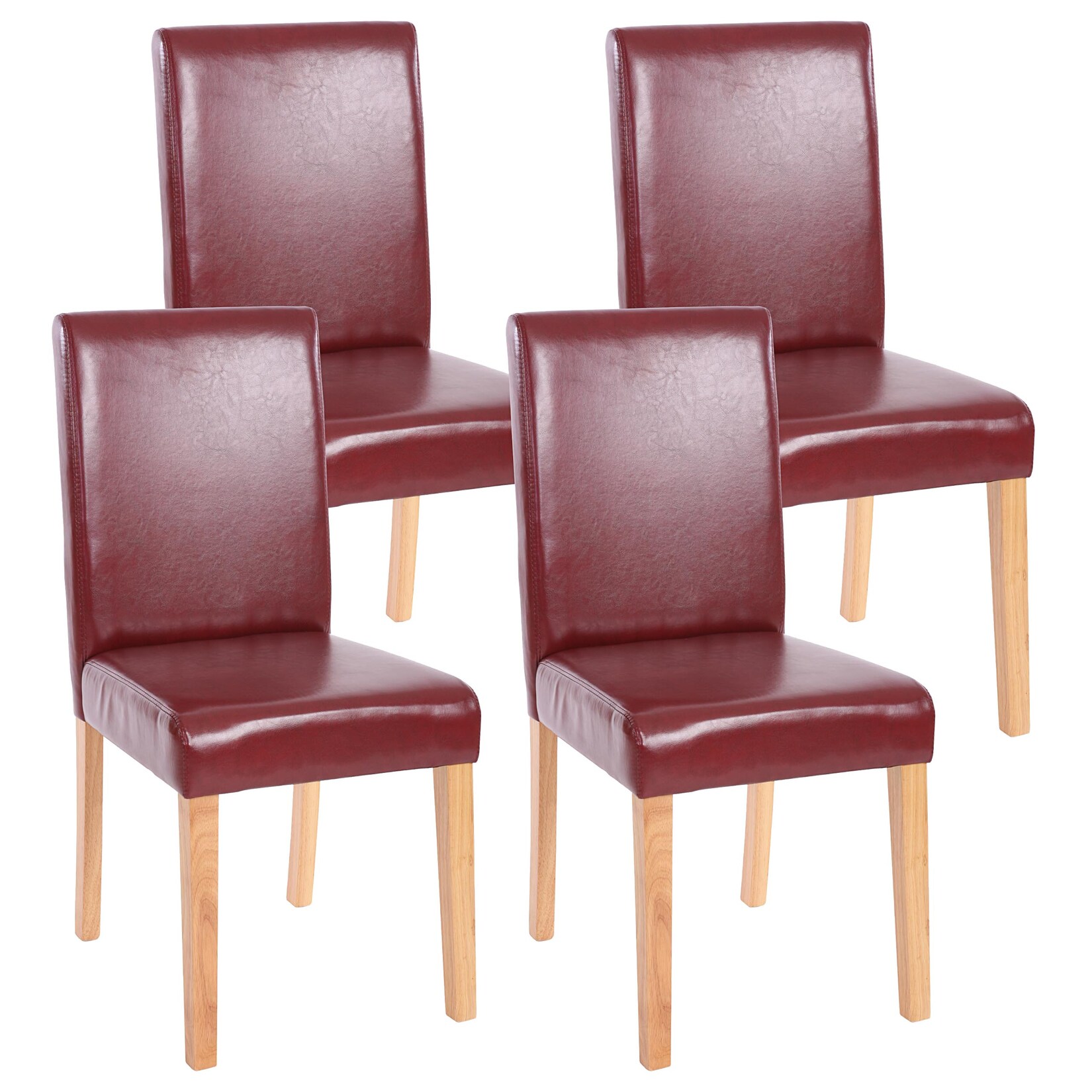 4er-Set Esszimmerstuhl Stuhl Küchenstuhl Littau ~ Kunstleder, rot-braun, helle Beine