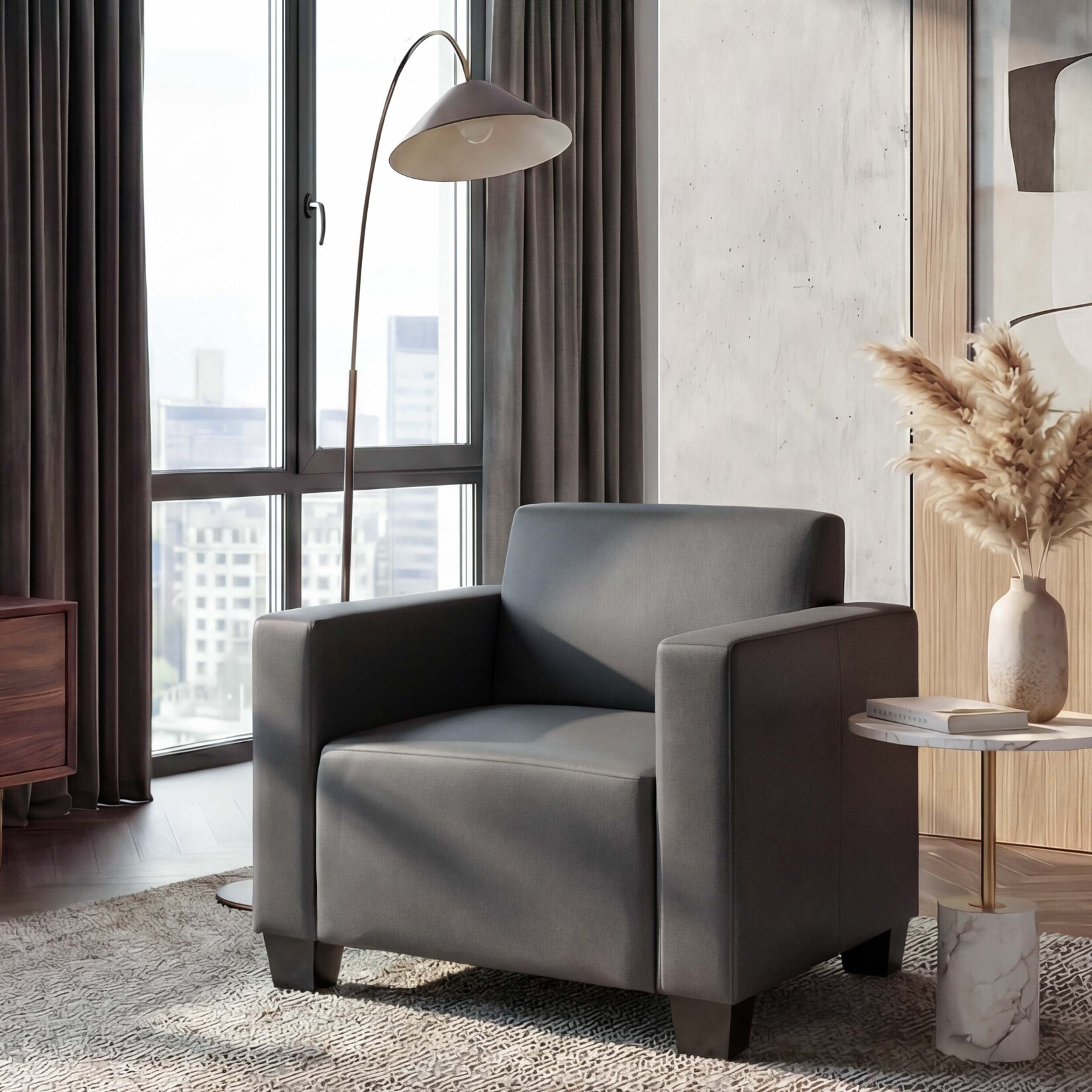 Sessel Loungesessel Mocalieri, Kunstleder ~ dunkelgrau