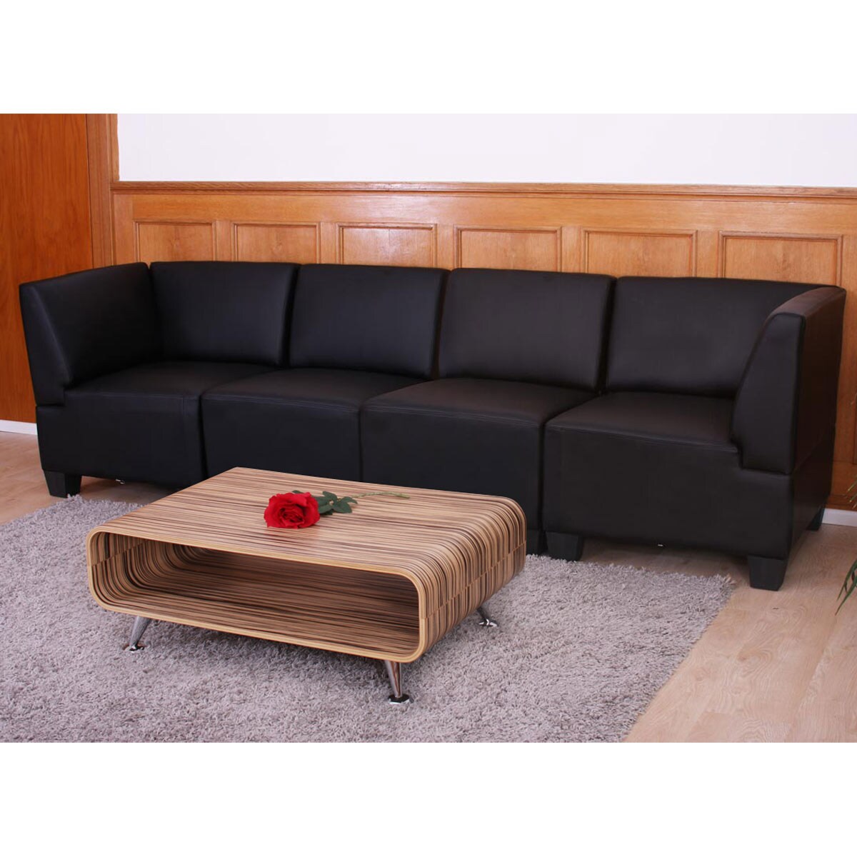 Modular 4-Sitzer Sofa Couch Moncalieri, hohe Armlehnen ~ schwarz, hohe Armlehnen | 04052826123681