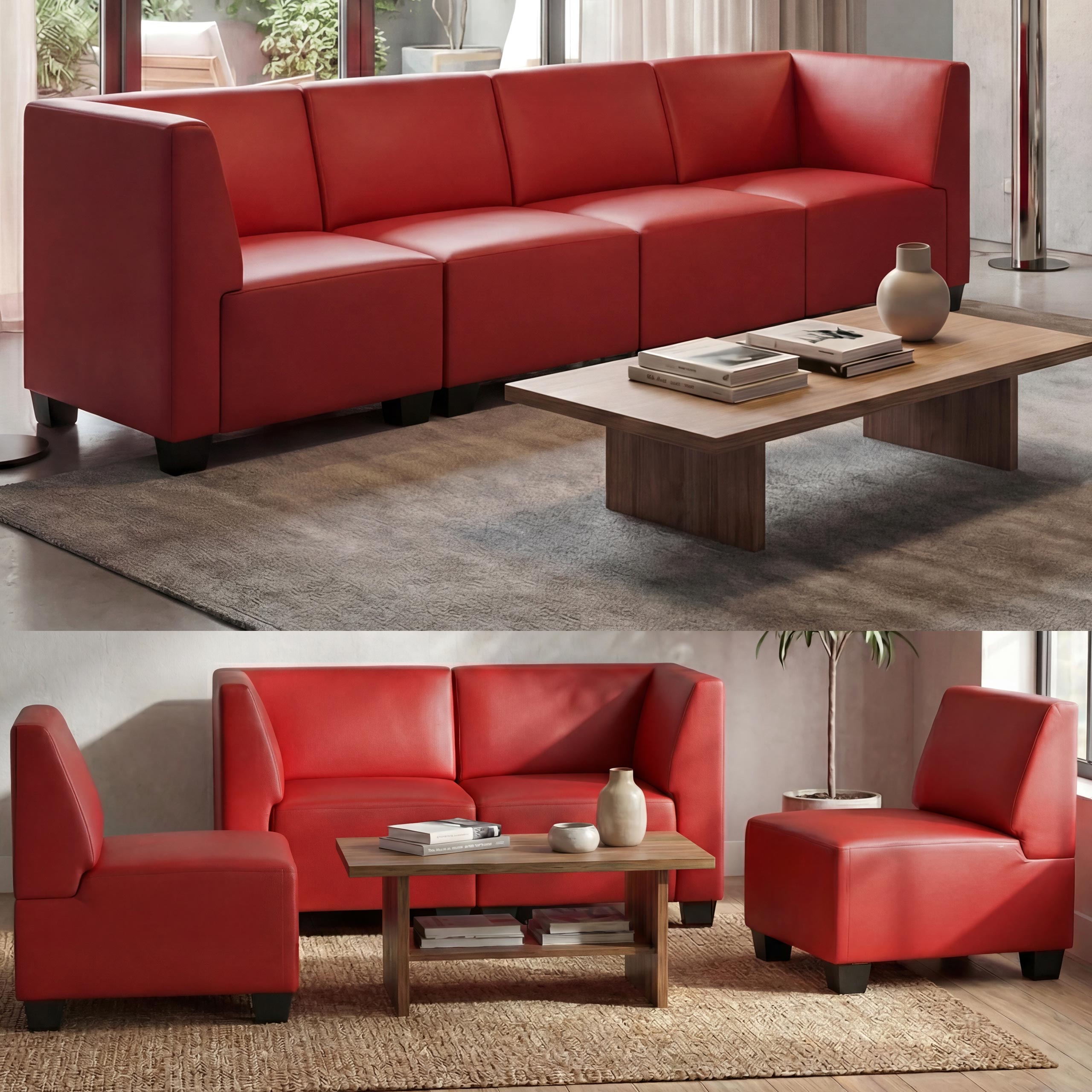 Modular 4-Sitzer Sofa Couch Moncalieri, hohe Armlehnen ~ rot, hohe Armlehnen - Bild 1