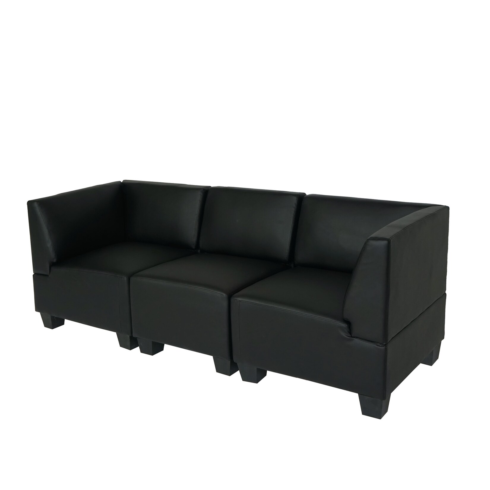 Modular 3-Sitzer Sofa Couch Moncalieri, Kunstleder ~ schwarz, hohe Armlehnen | 04052826123650