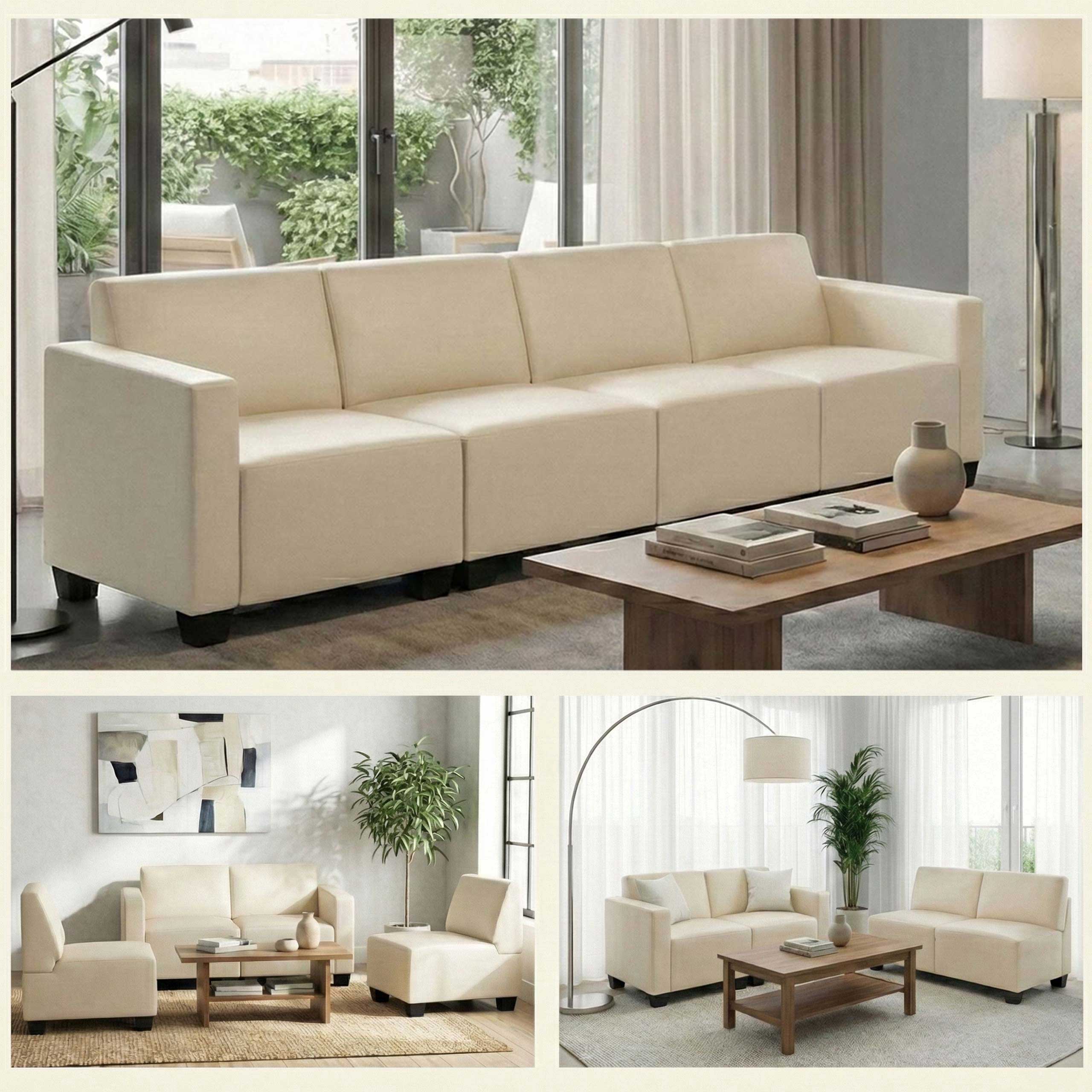 Modular 4-Sitzer Sofa Couch Moncalieri ~ creme - Bild 1