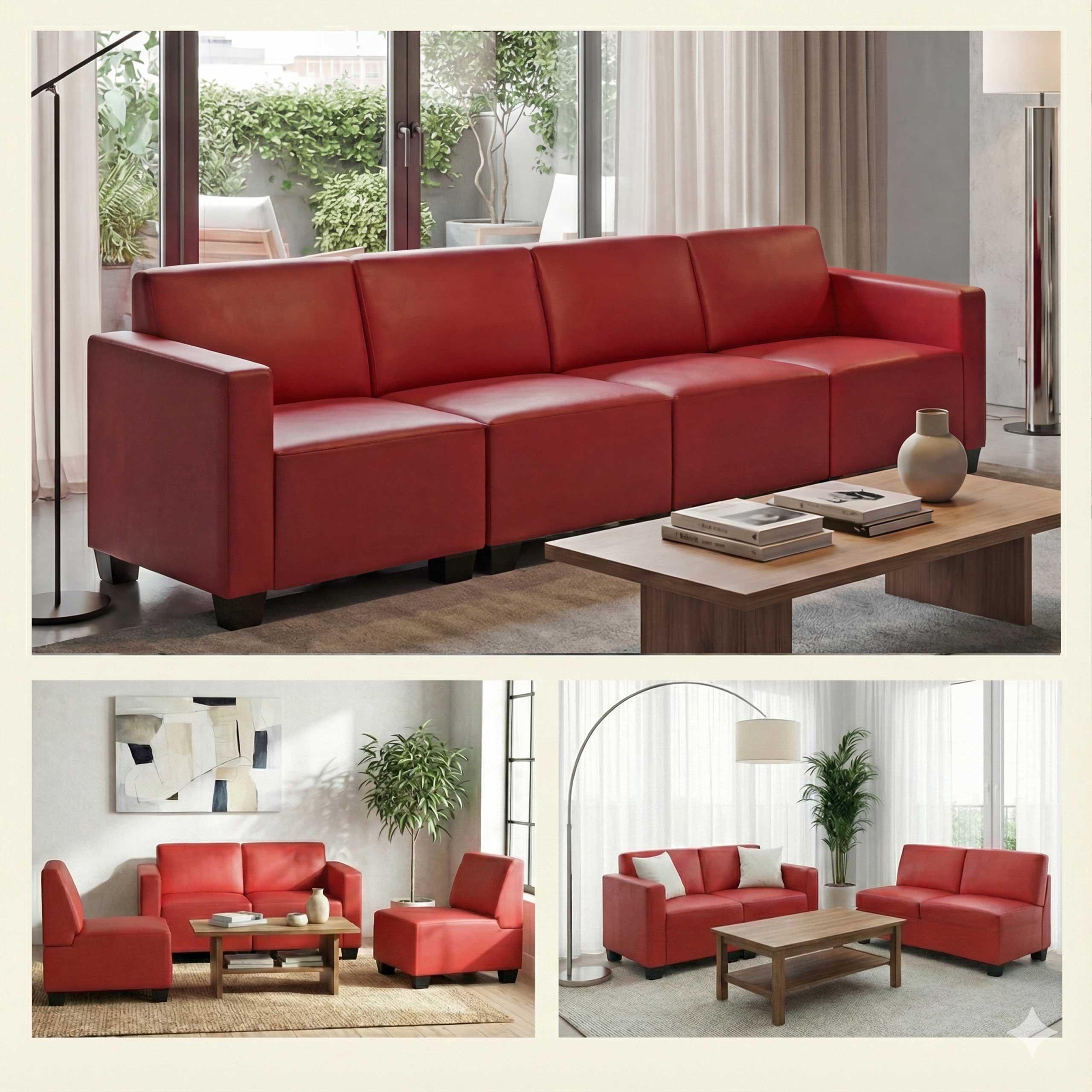 Modular 4-Sitzer Sofa Couch Moncalieri ~ rot - Bild 1