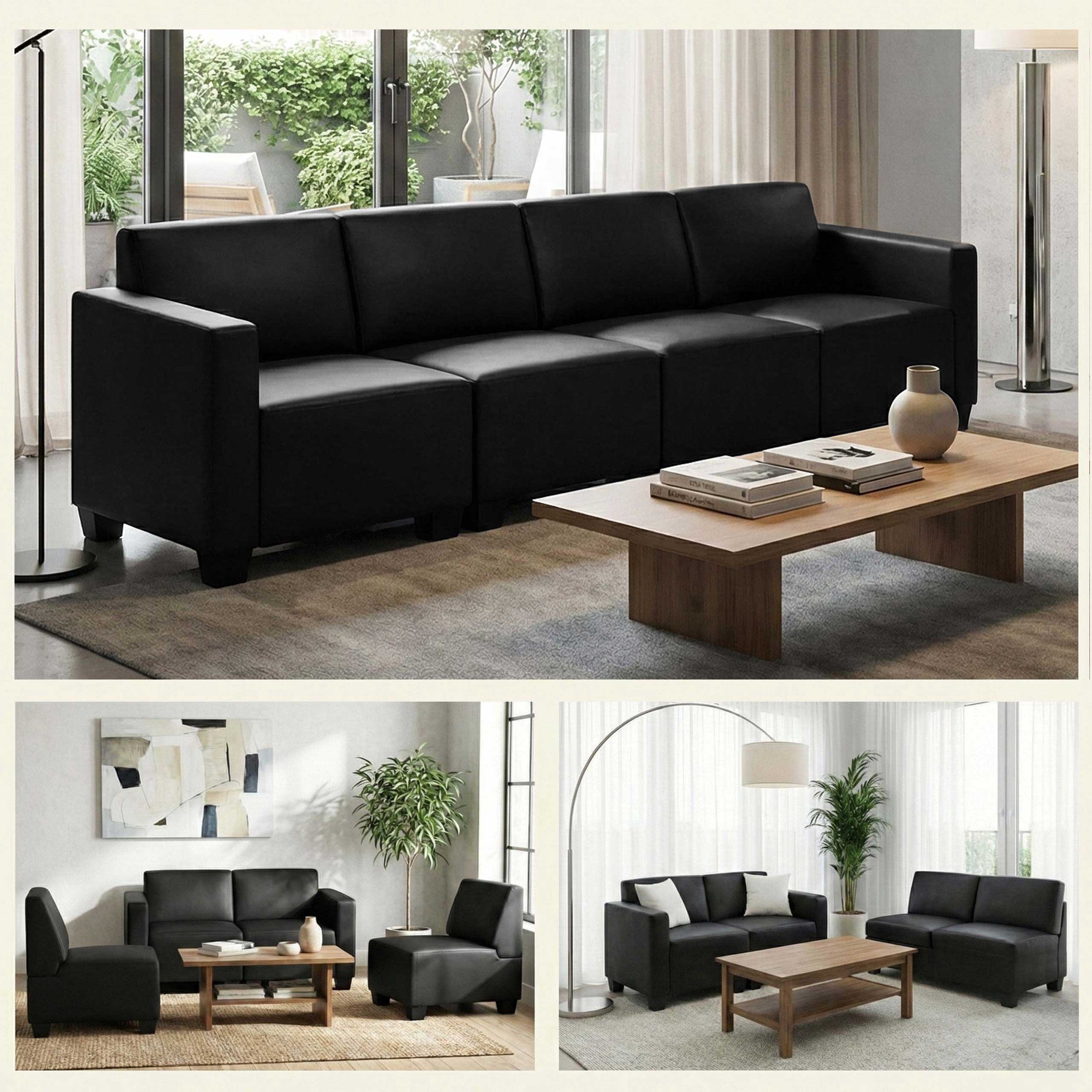 Modular 4-Sitzer Sofa Couch Moncalieri ~ schwarz - Bild 1