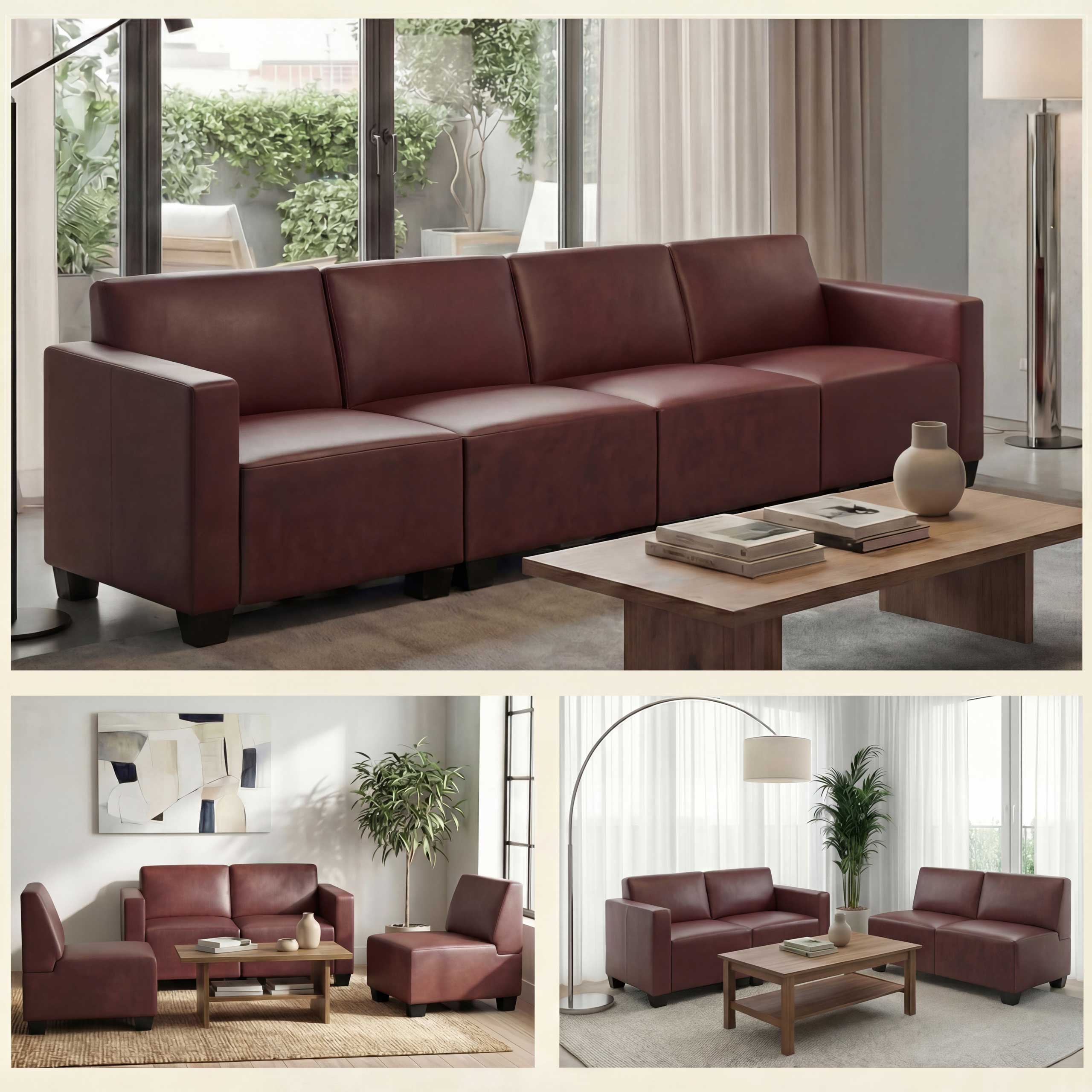 Modular 4-Sitzer Sofa Couch Moncalieri, Kunstleder ~ rot-braun - Bild 1