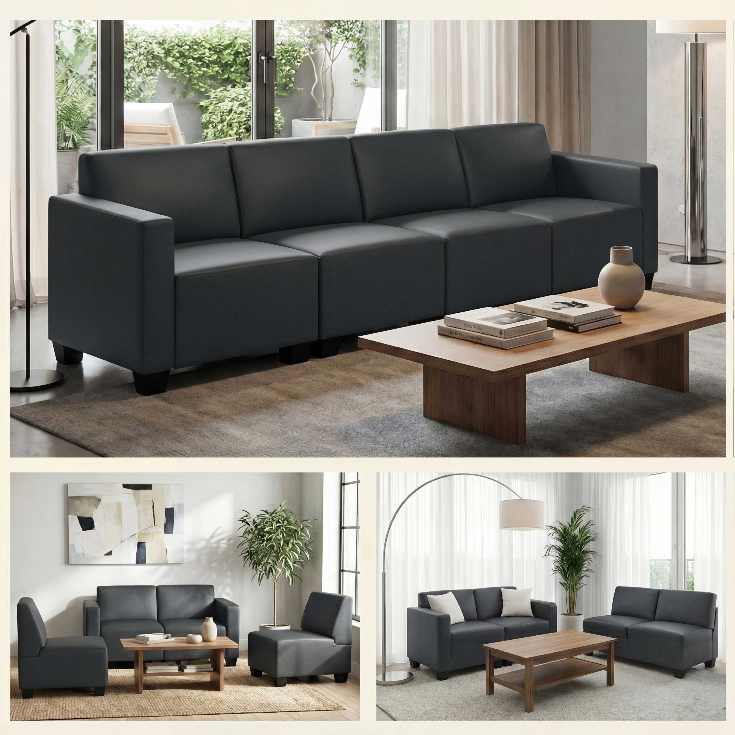 Modular 4-Sitzer Sofa Couch Moncalieri, Kunstleder ~ dunkelgrau - Bild 1