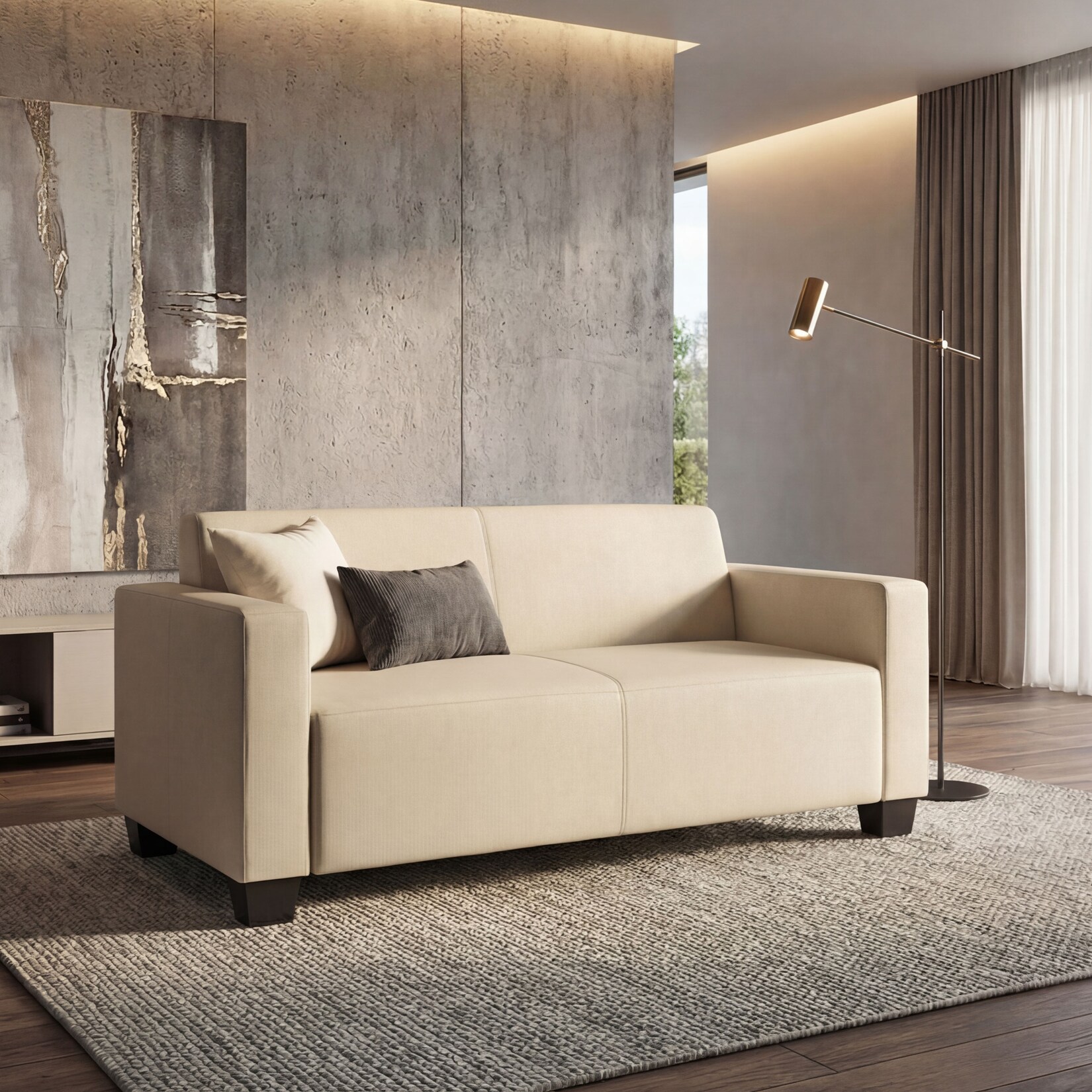 Modular 2-Sitzer Sofa Couch Moncalieri, Kunstleder ~ creme