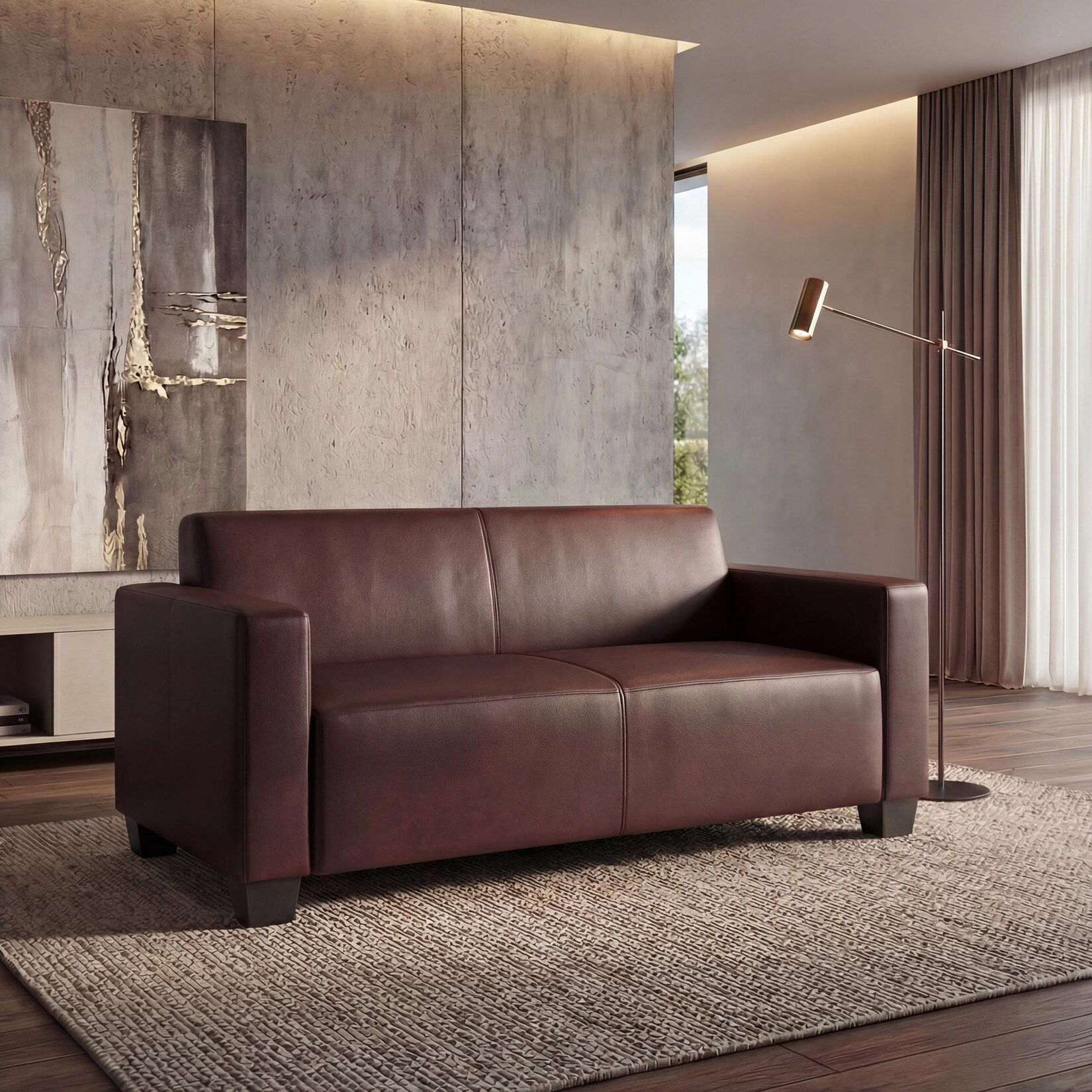 Modular 2-Sitzer Sofa Couch Moncalieri, Kunstleder ~ rot-braun