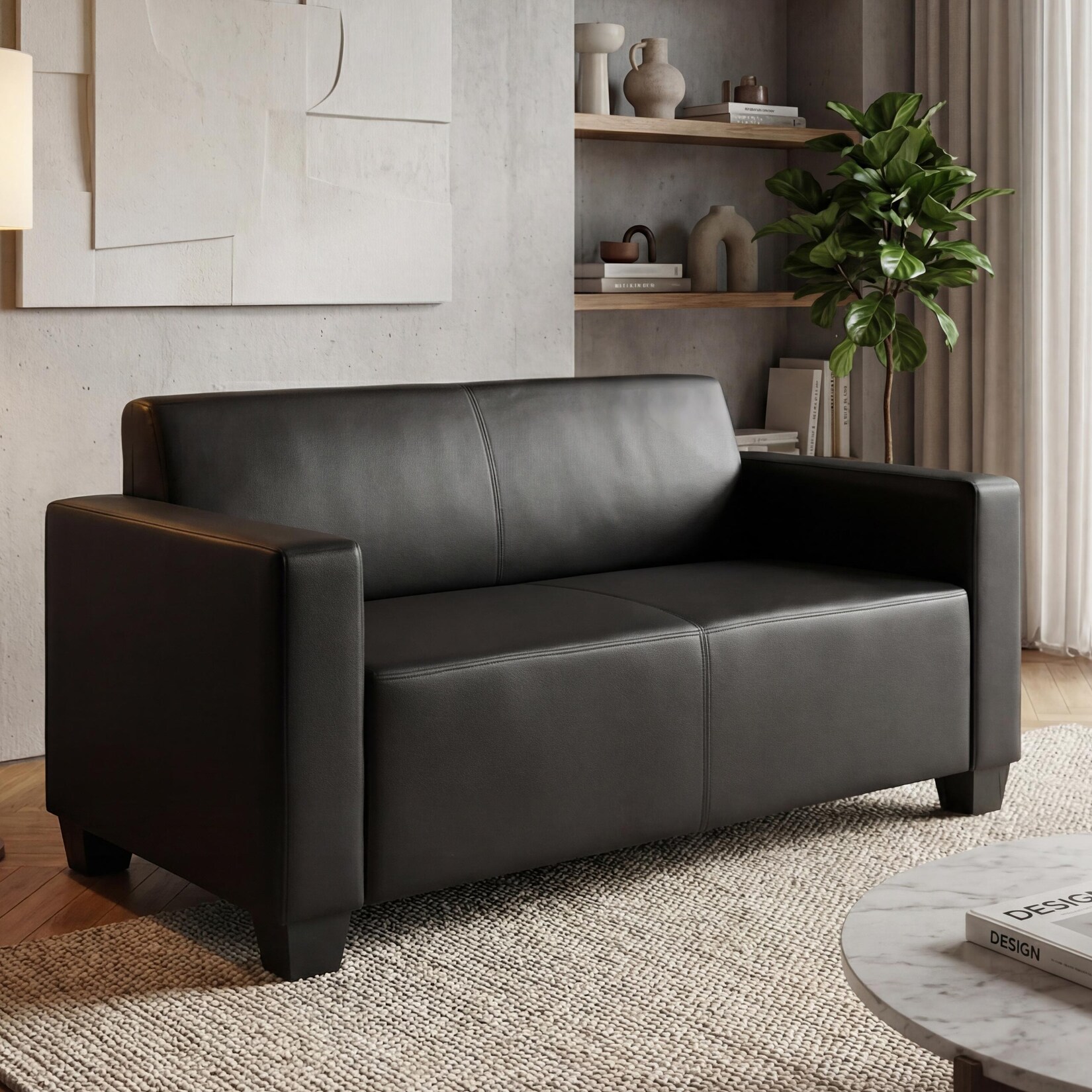 Modular 2er Sofa Couch Moncalieri Loungesofa Kunstleder 136cm ~ schwarz