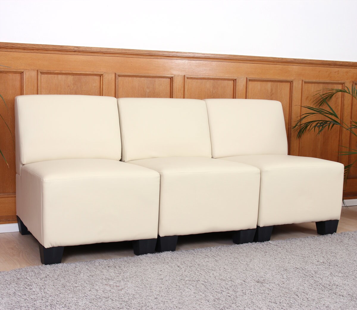 Modular 3-Sitzer Sofa Moncalieri, Kunstleder ~ creme, ohne Armlehnen - Bild 1