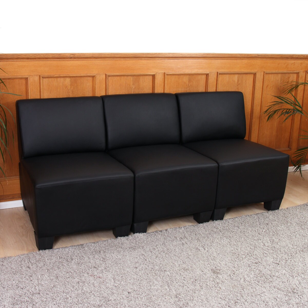 Modular 3-Sitzer Sofa Moncalieri, Kunstleder ~ schwarz, ohne Armlehnen | 04052826121823