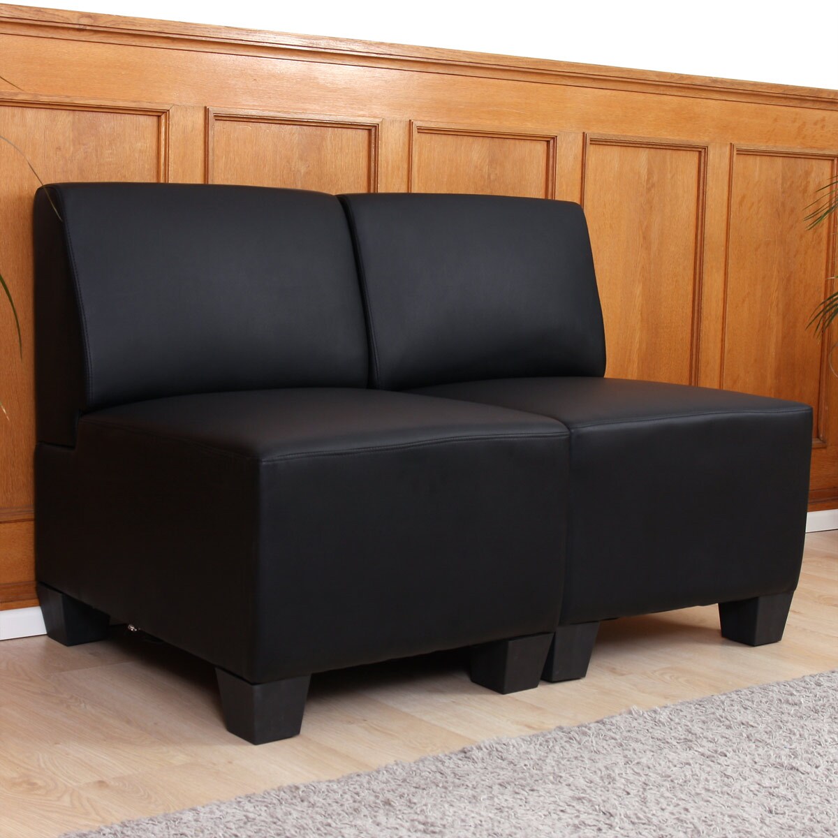 Modular 2-Sitzer Sofa Couch Moncalieri, Kunstleder ~ schwarz, ohne Armlehnen - Bild 1