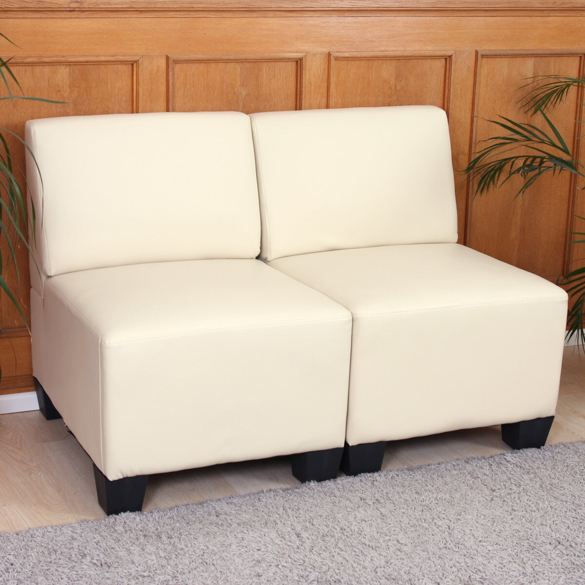 Modular 2-Sitzer Sofa Couch Moncalieri, Kunstleder ~ creme, ohne Armlehnen - Bild 1