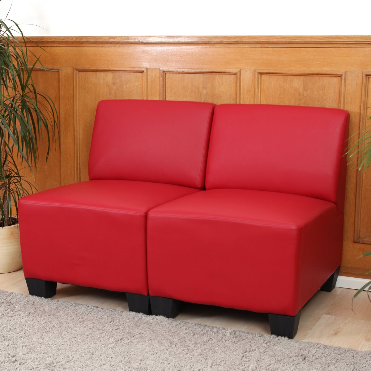 Modular 2-Sitzer Sofa Couch Moncalieri, Kunstleder ~ rot, ohne Armlehnen - Bild 1