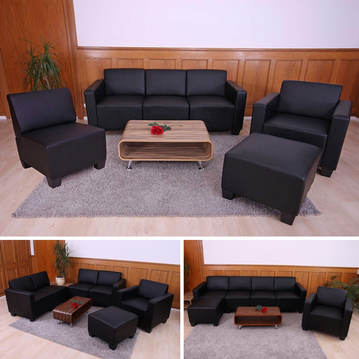 Modular Sofa-System Couch-Garnitur Moncalieri 3-1-1-1, Kunstleder ~ schwarz - Bild 1
