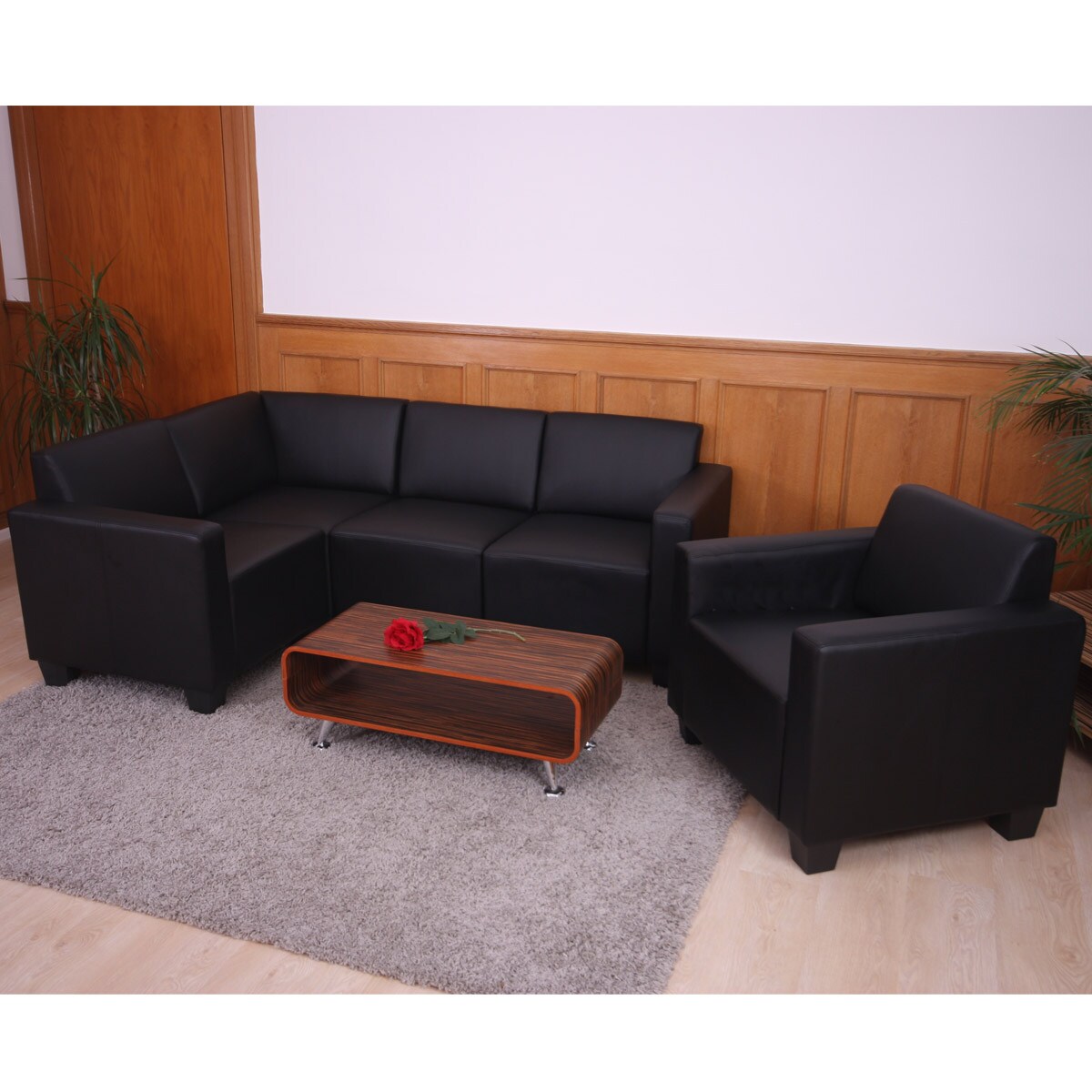 Modular Sofa-System Couch-Garnitur Moncalieri 4-1, Kunstleder ~ schwarz - Bild 1