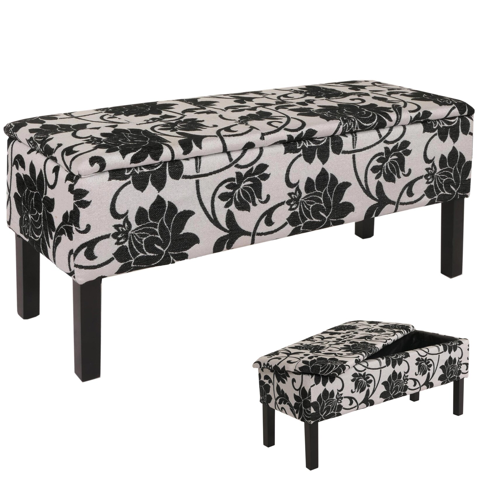 Bank Sitzbank Renens Aufbewahrungstruhe Stoff/Textil 95x36x44 cm MVG-zertifiziert ~ jacquard schwarz