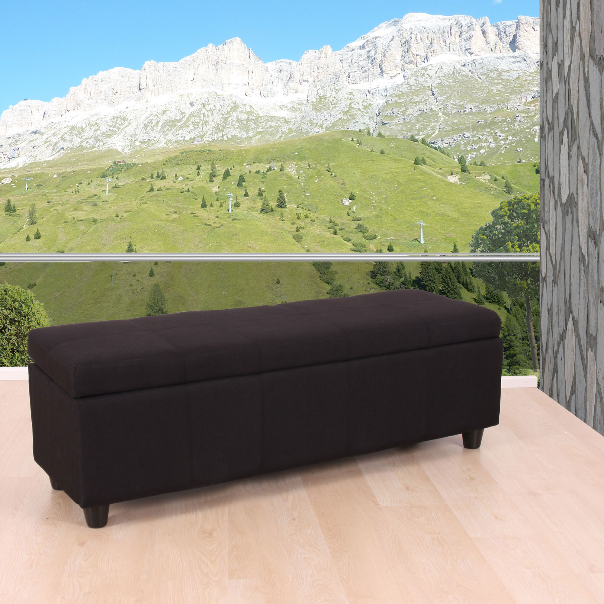 Aufbewahrungs-Truhe Kriens, Sitzbank Bank, Stoff/Textil, 45x114x45cm MVG-zertifiziert ~ schwarz - Bild 1