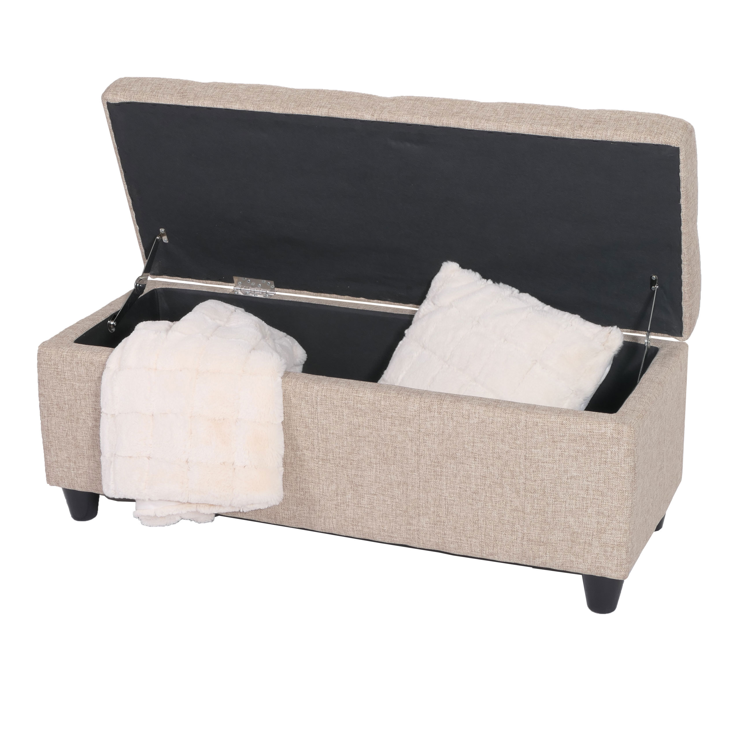 Aufbewahrungs-Truhe Kriens, Sitzbank Bank, Stoff/Textil, 45x114x45cm MVG-zertifiziert ~ beige - Bild 1