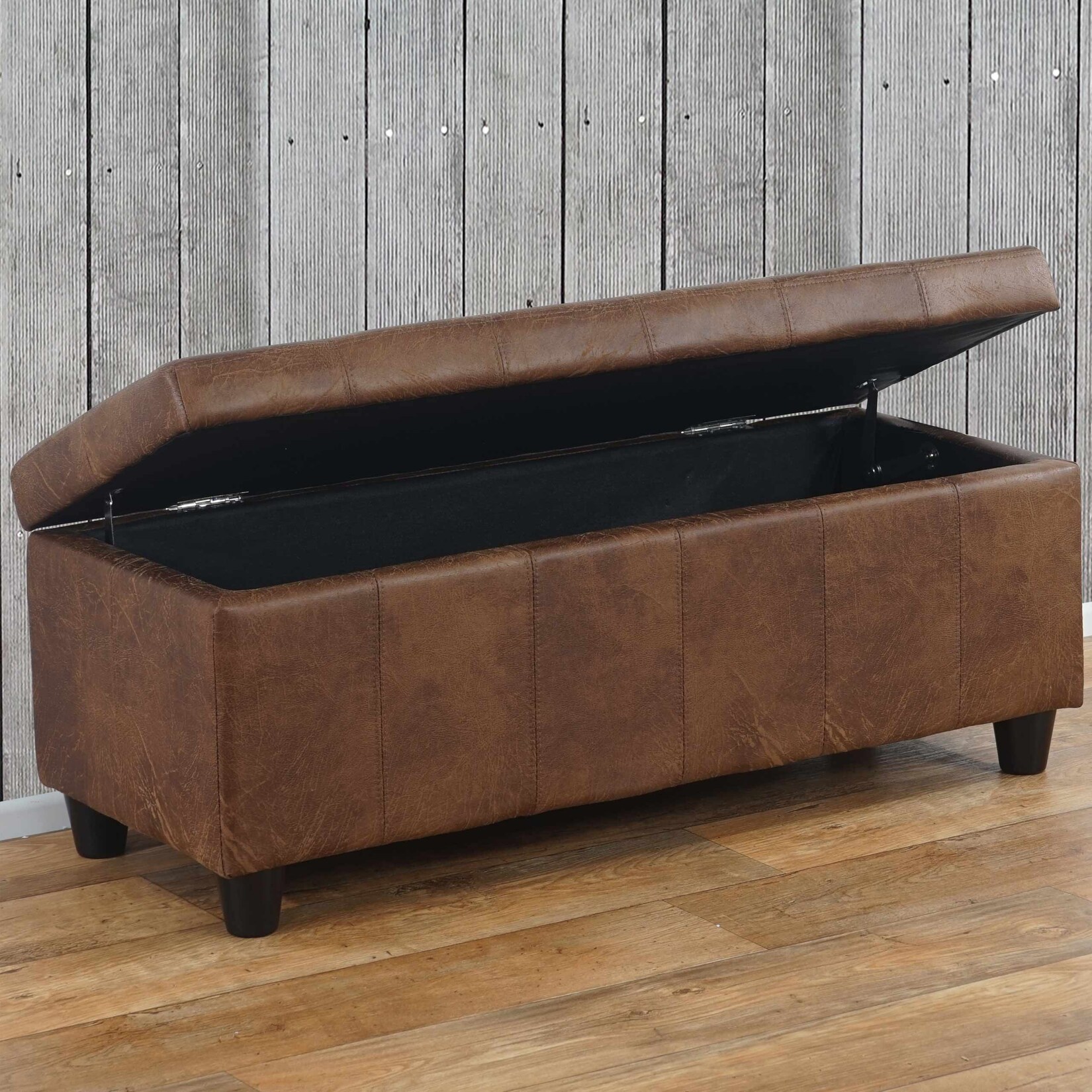 Aufbewahrungs-Truhe Kriens, Sitzbank Bank, Stoff/Textil, 45x114x45cm MVG-zertifiziert ~ Wildlederimitat