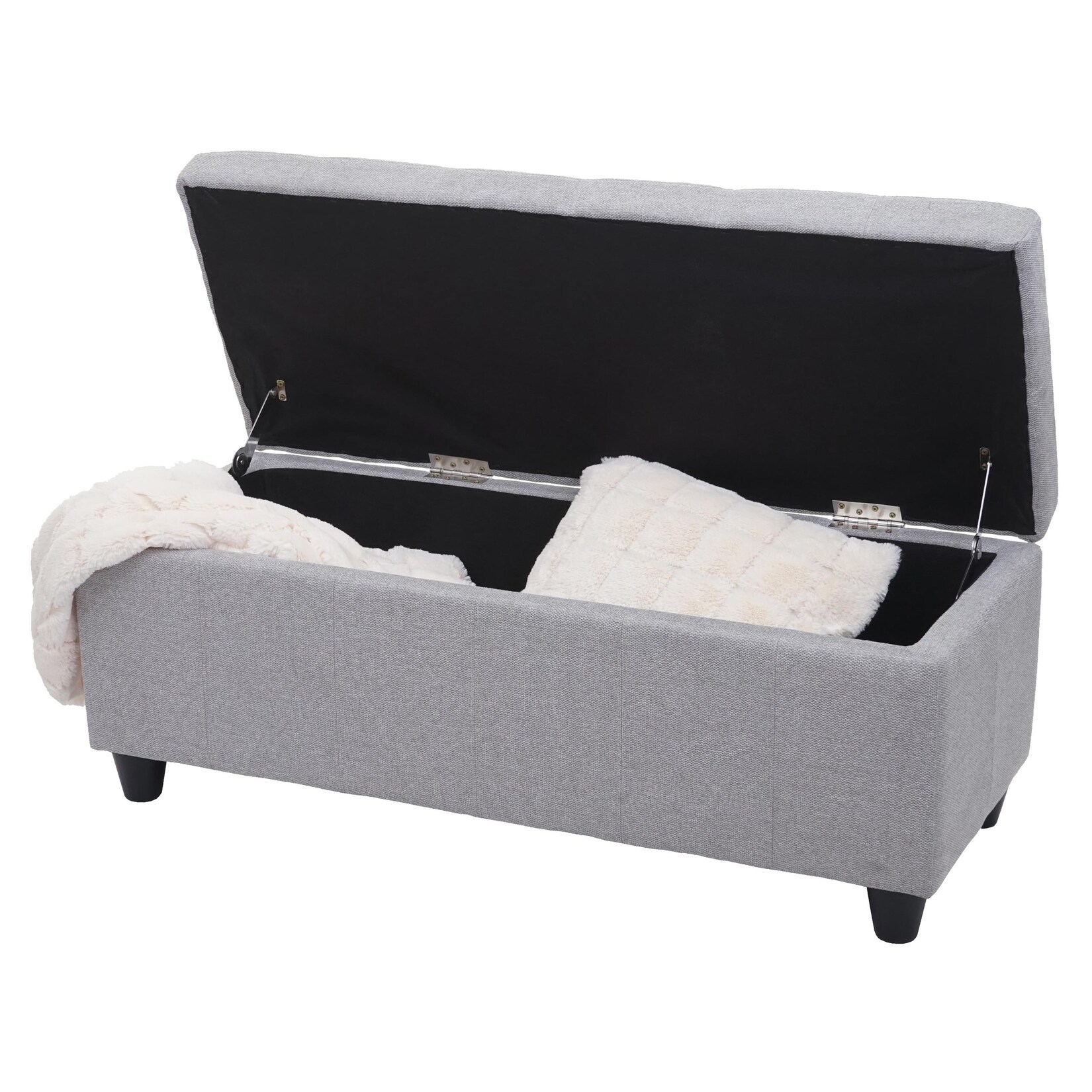 Aufbewahrungs-Truhe Kriens, Sitzbank Bank, Stoff/Textil, 45x114x45cm MVG-zertifiziert ~ hellgrau