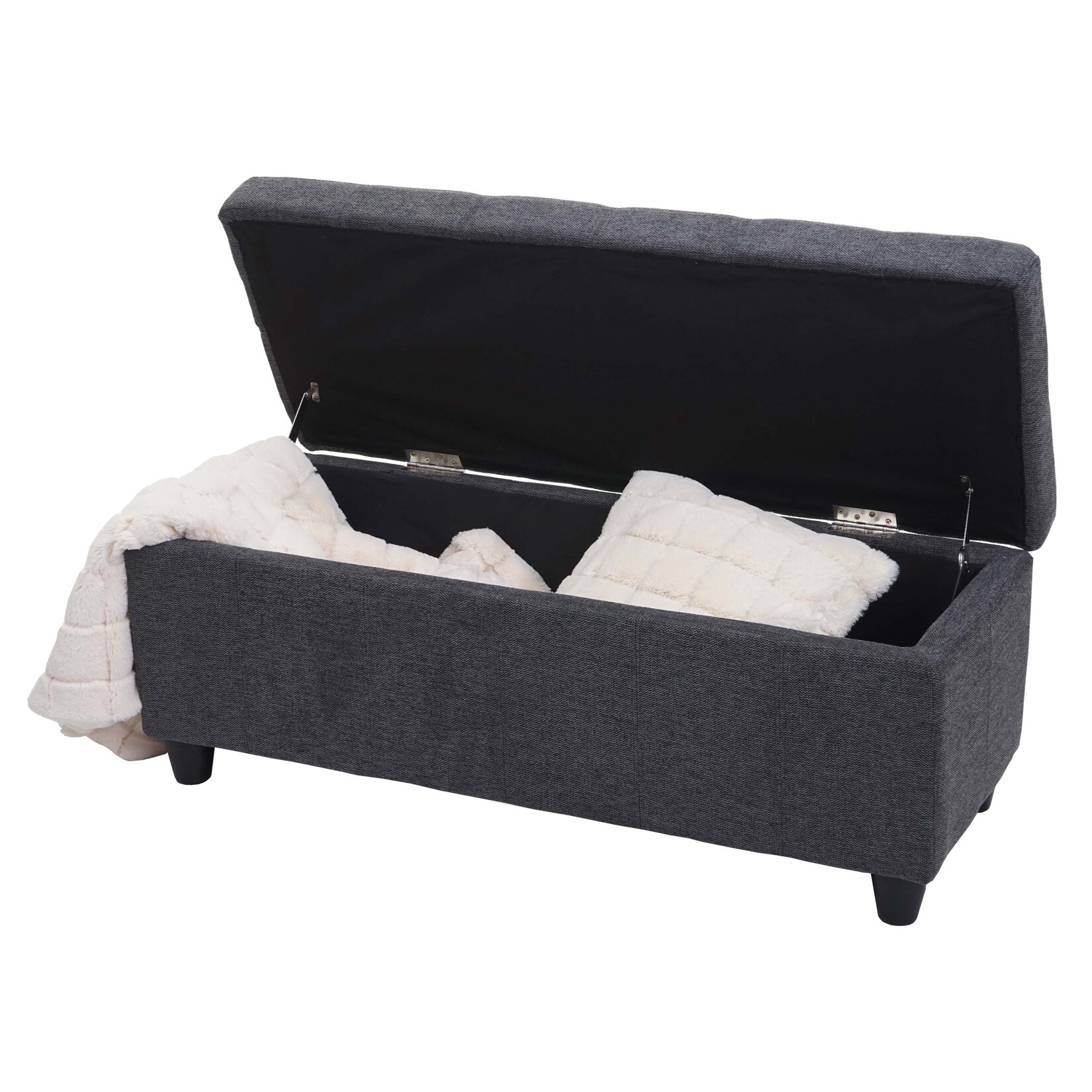 Aufbewahrungs-Truhe Kriens, Sitzbank Bank, Stoff/Textil, 45x114x45cm MVG-zertifiziert ~ dunkelgrau