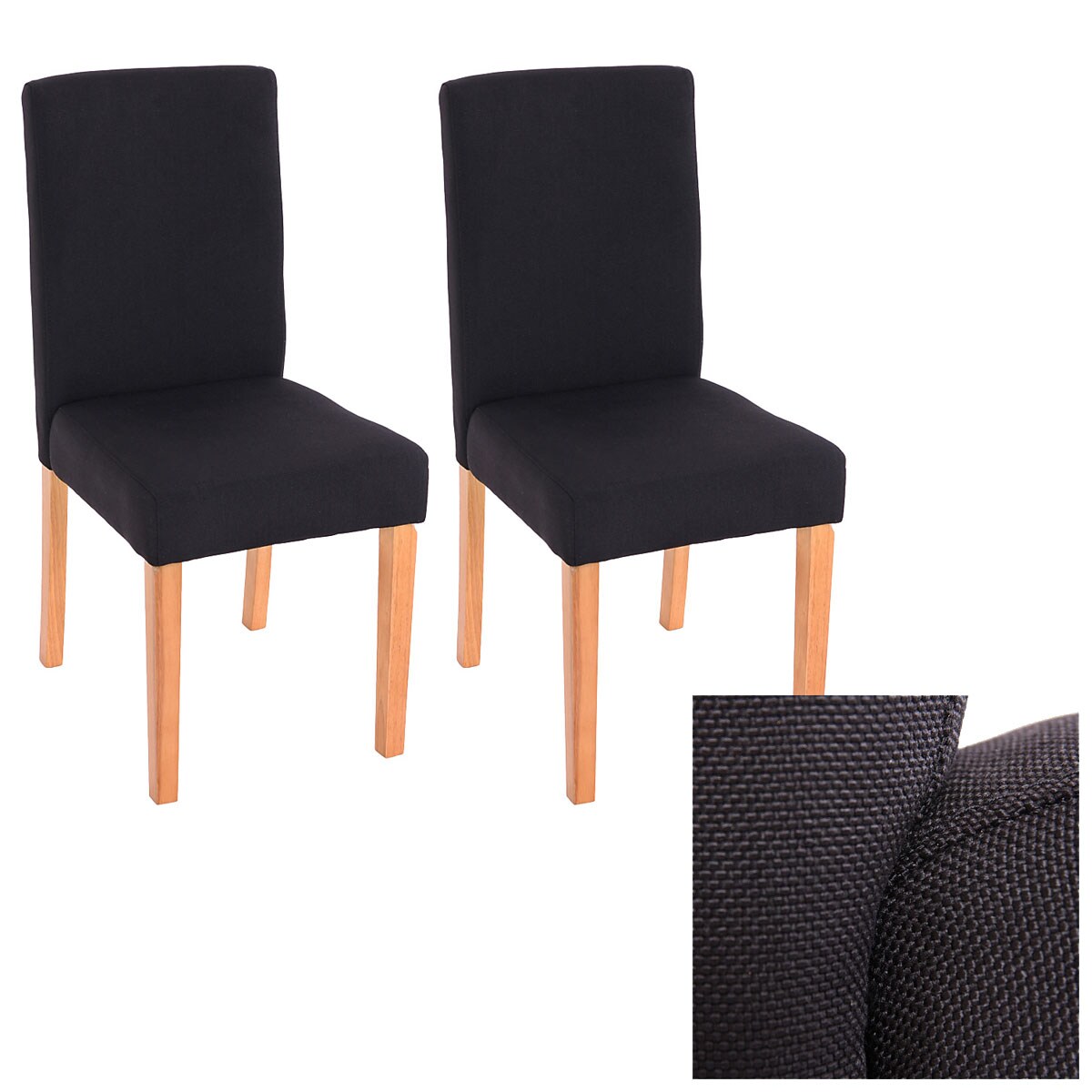 2er-Set Esszimmerstuhl Stuhl Küchenstuhl Littau ~ Textil, schwarz, helle Beine | 04052826050529