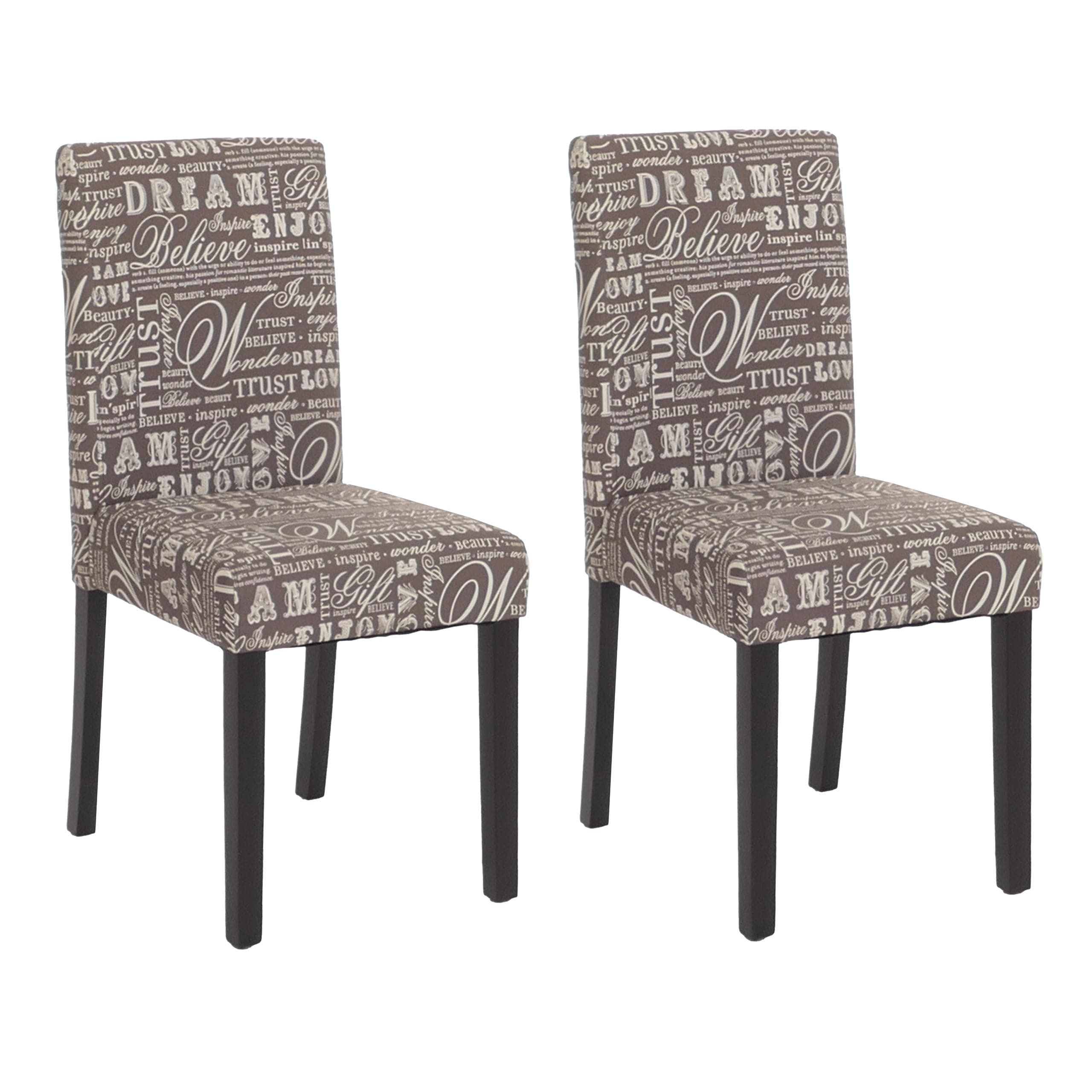 2er-Set Esszimmerstuhl Stuhl K&uuml;chenstuhl Littau ~ Textil mit Schriftzug, grau, dunkle Beine - Bild 1